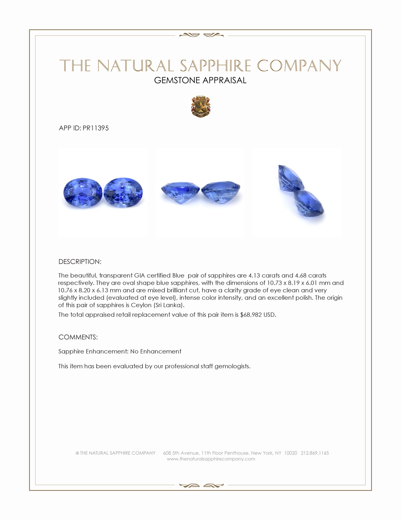 8.81 Ct.Tw. Blue Sapphire Pair from Ceylon (Sri Lanka)