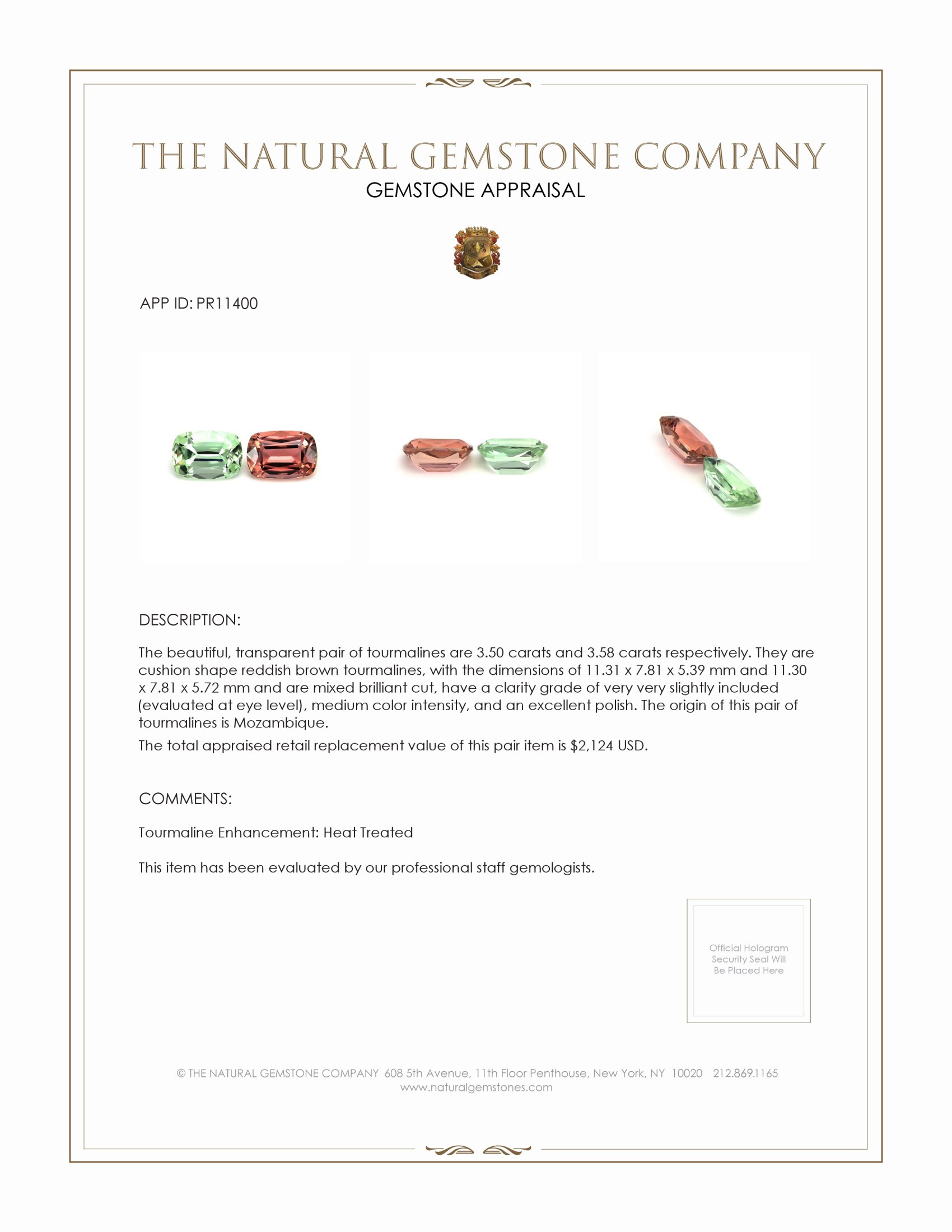 7.08 Ct.Tw. Tourmaline Pair from Mozambique