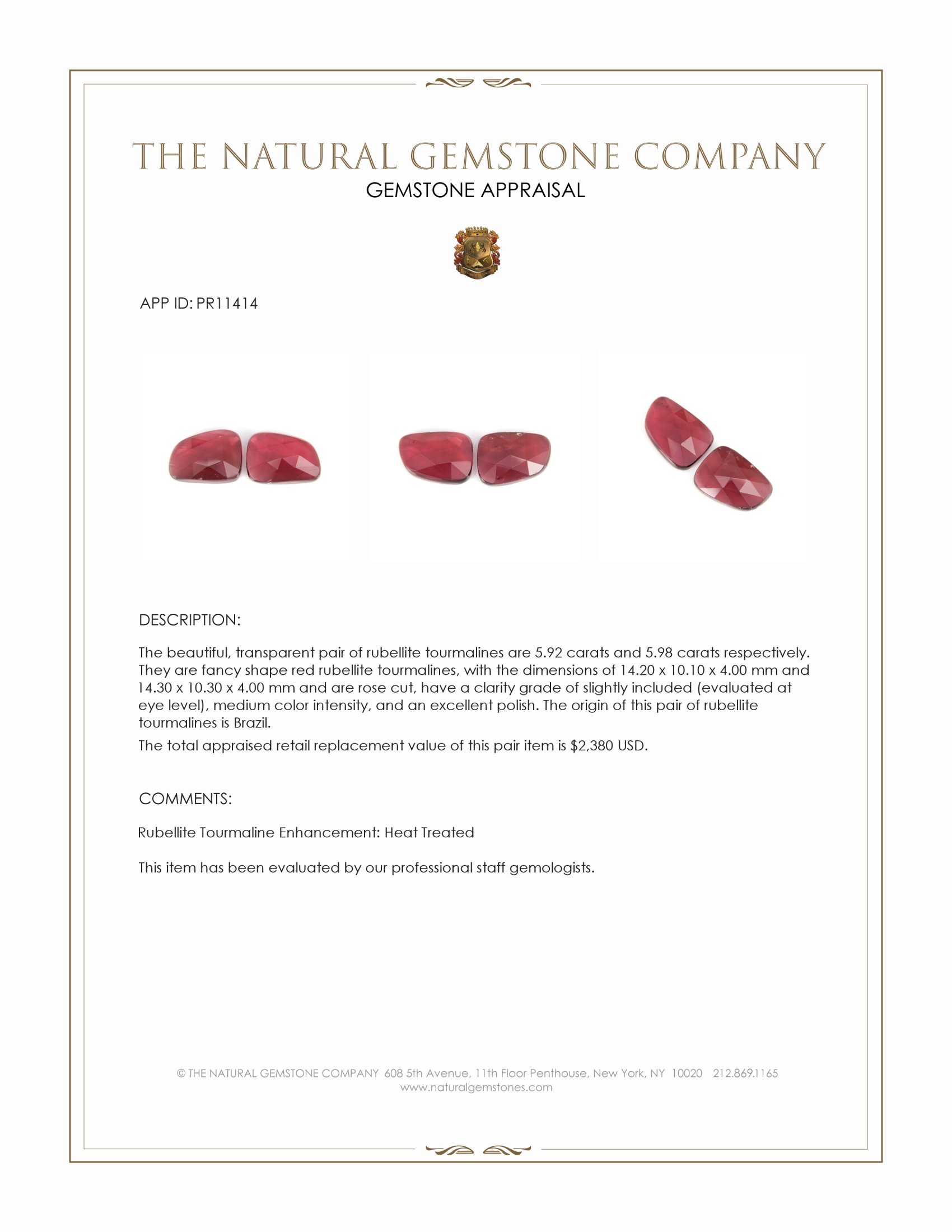 11.90 Ct.Tw. Rubellite Tourmaline Pair from Brazil