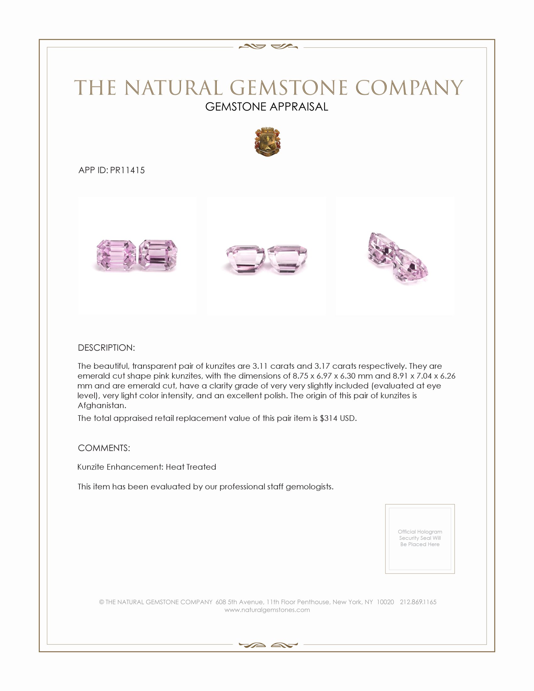 6.28 Ct.Tw. Kunzite Pair from Afghanistan