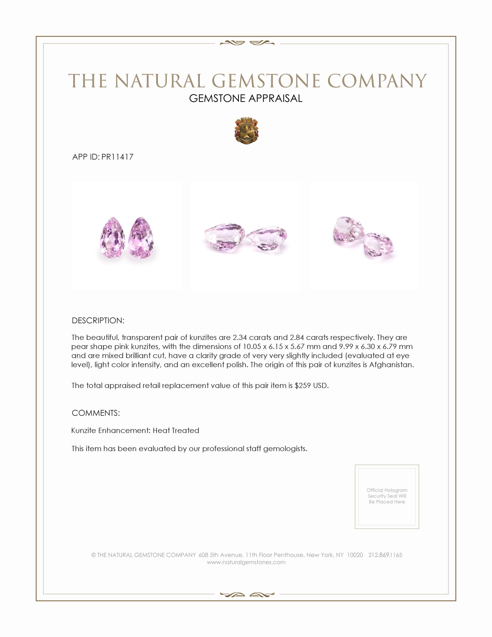 5.18 Ct.Tw. Kunzite Pair from Afghanistan