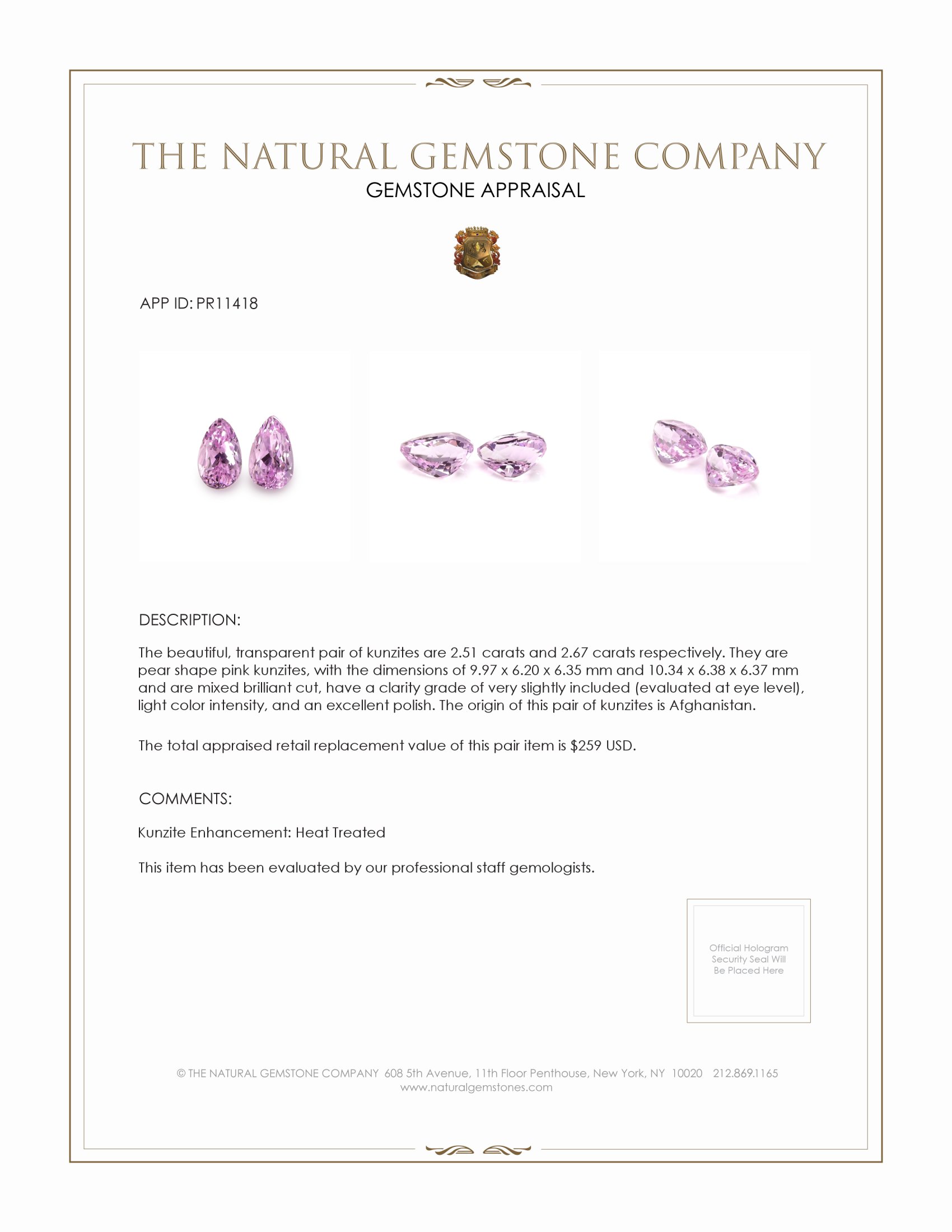 5.18 Ct.Tw. Kunzite Pair from Afghanistan