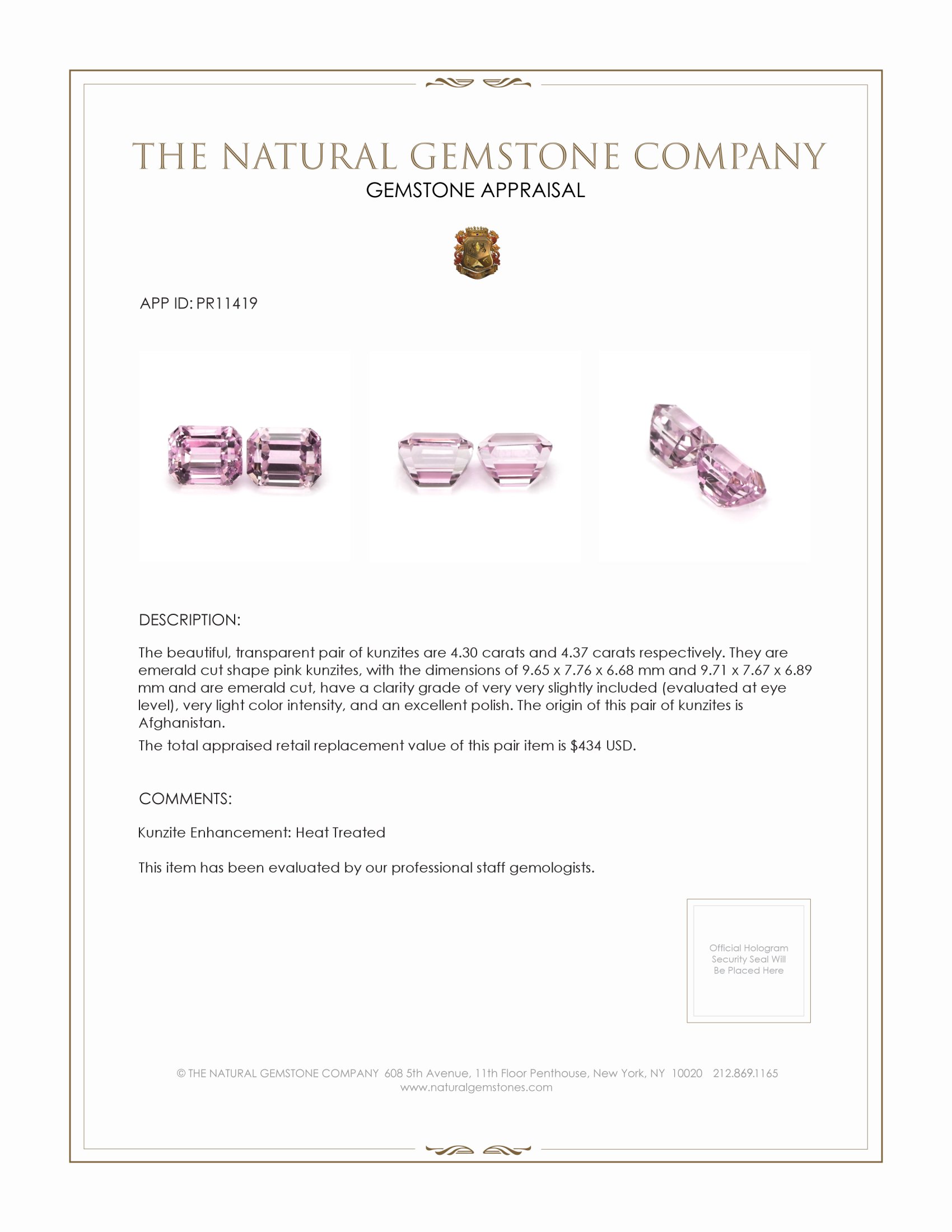 8.67 Ct.Tw. Kunzite Pair from Afghanistan