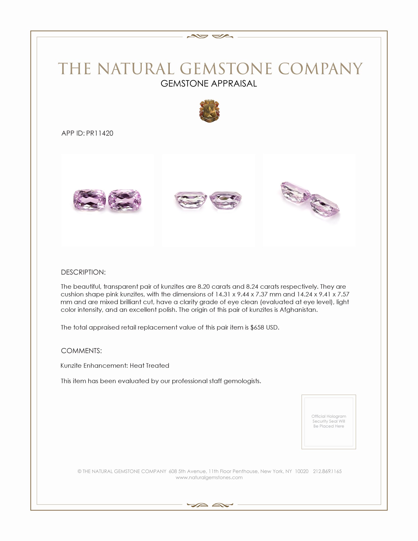 16.44 Ct.Tw. Kunzite Pair from Afghanistan