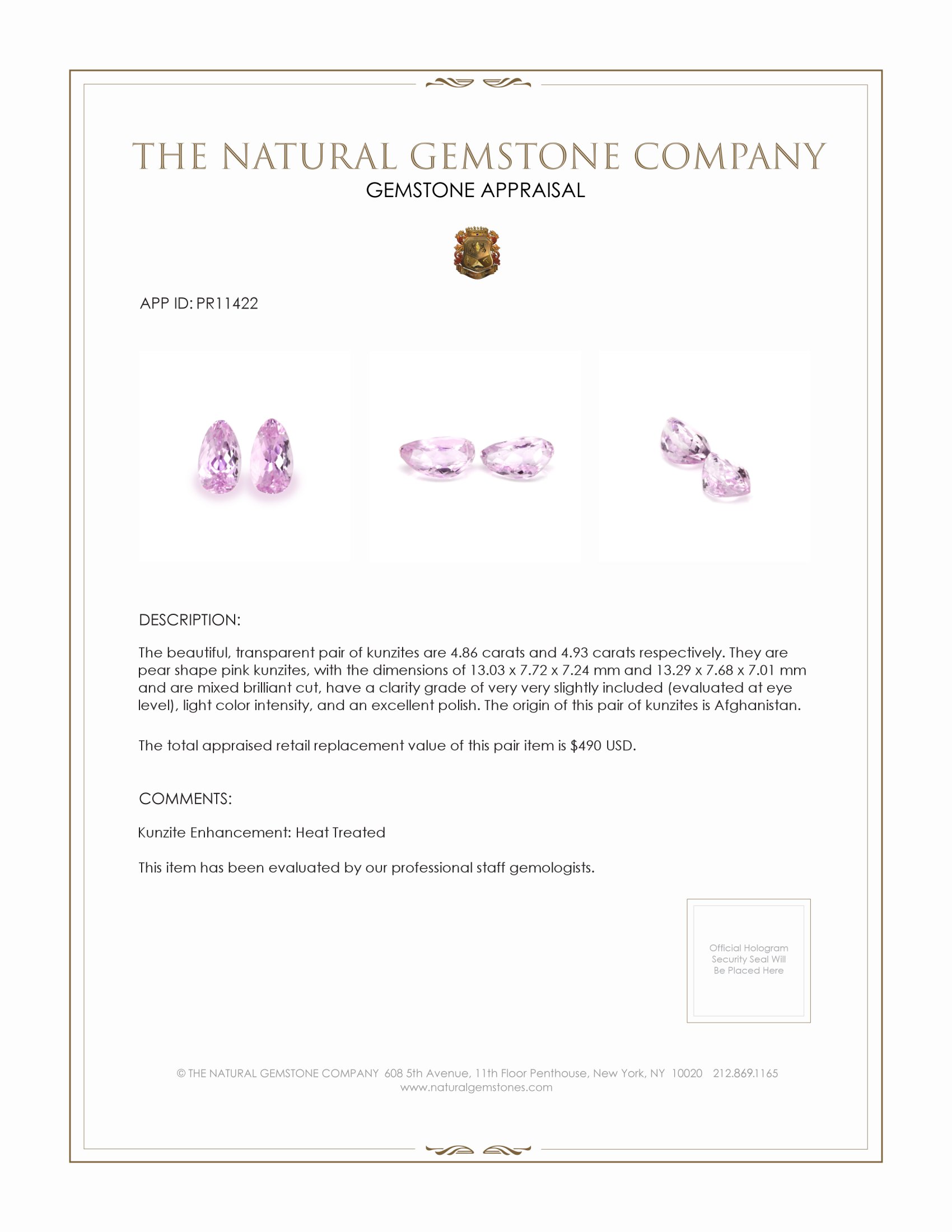 9.79 Ct.Tw. Kunzite Pair from Afghanistan