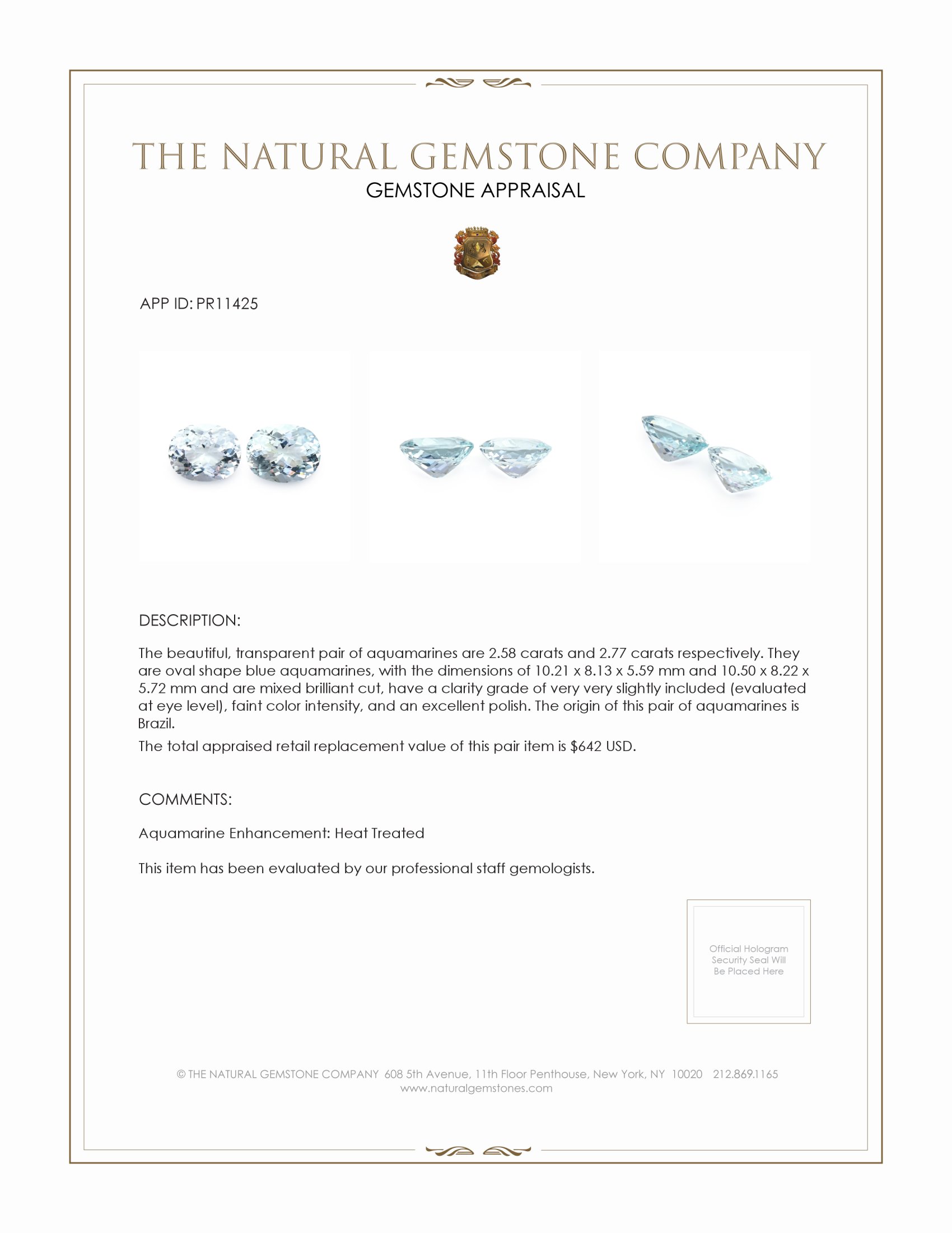 5.35 Ct.Tw. Aquamarine Pair from Brazil