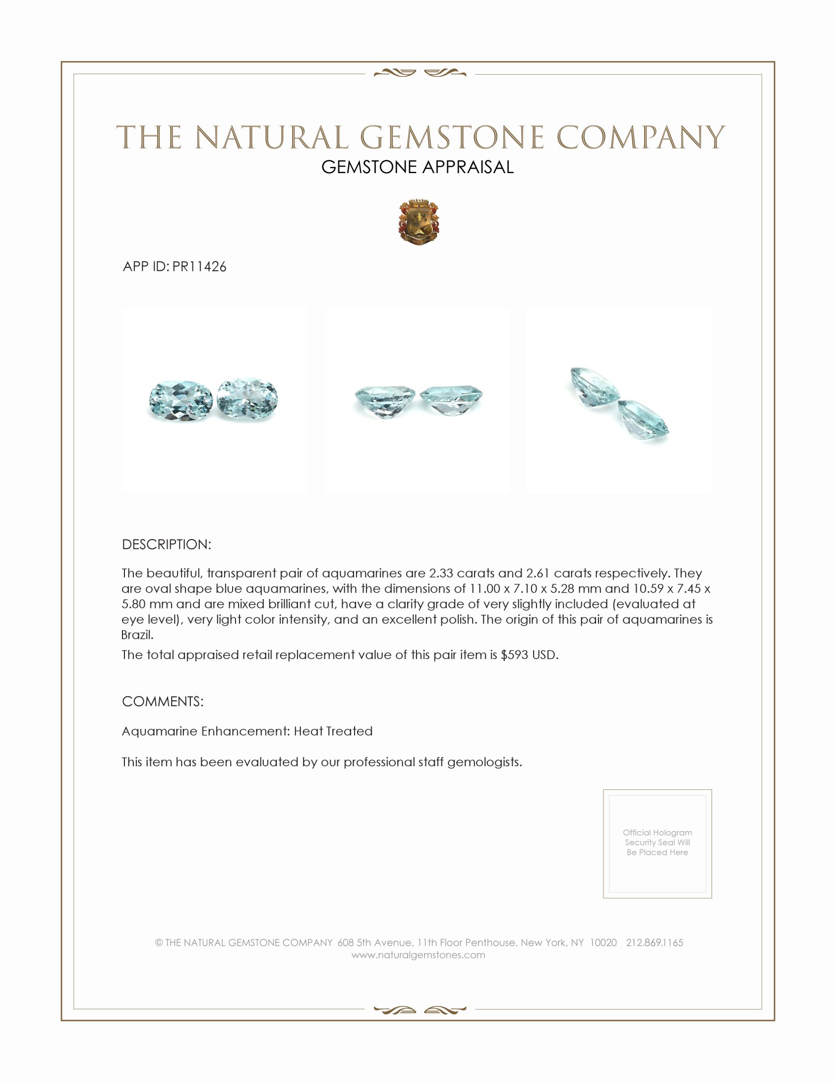 4.94 Ct.Tw. Aquamarine Pair from Brazil