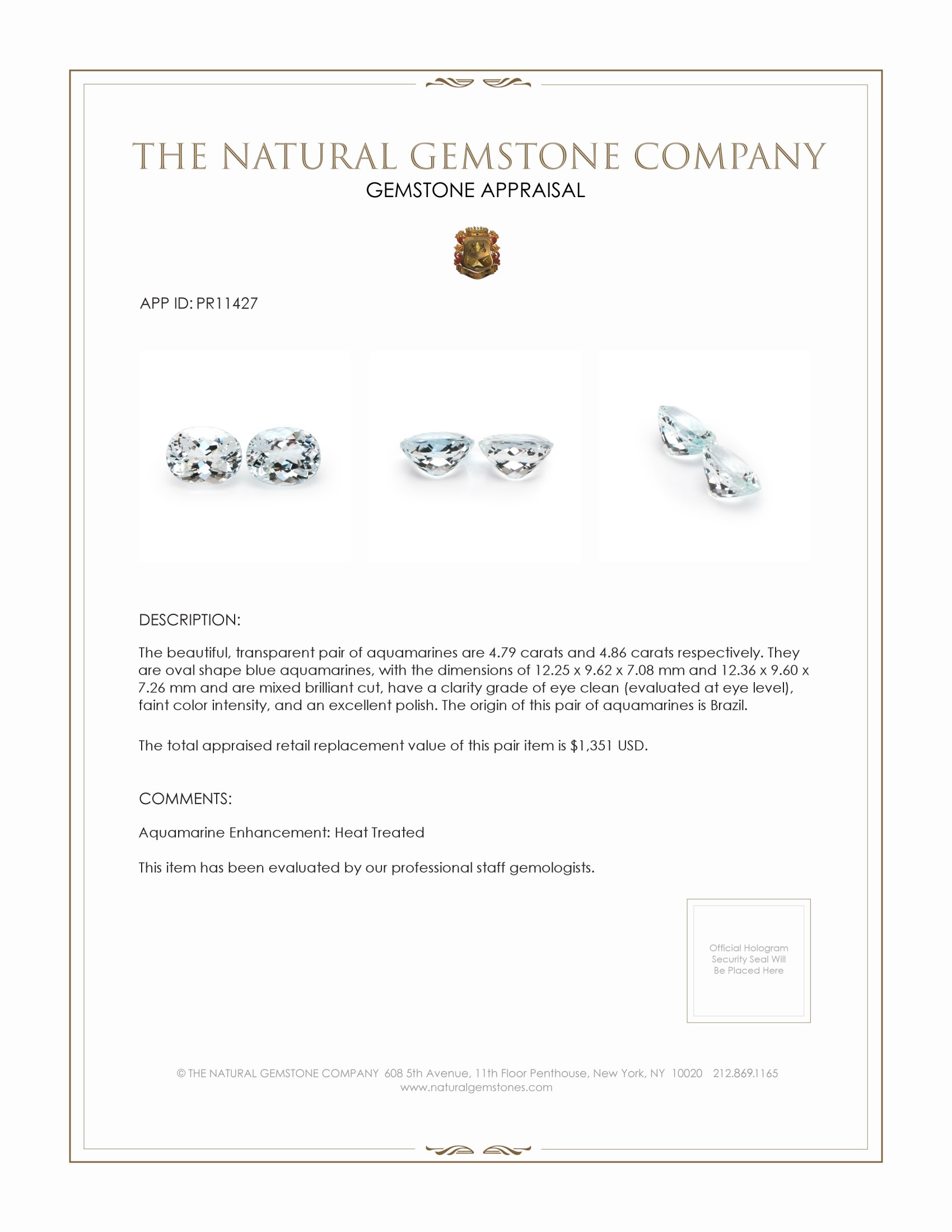 9.65 Ct.Tw. Aquamarine Pair from Brazil