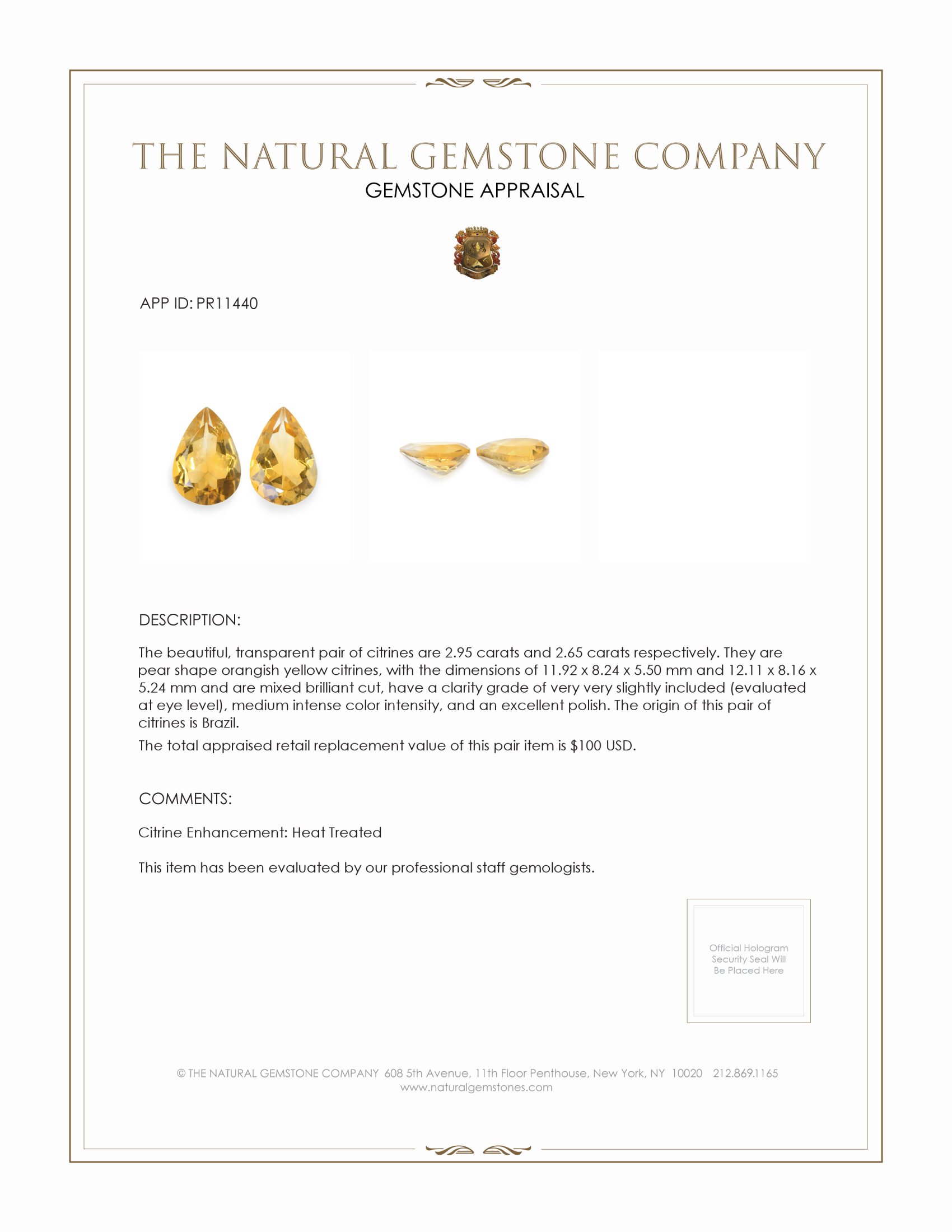 5.60 Ct.Tw. Orangish Yellow Citrine Pair from Brazil