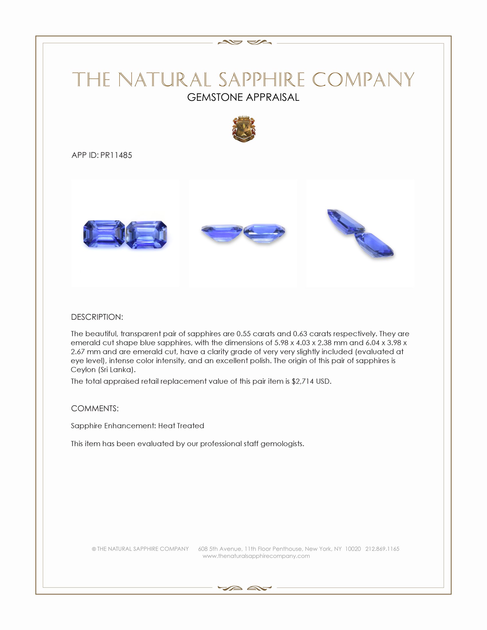 1.18 Ct.Tw. Blue Sapphire Pair from Ceylon (Sri Lanka)