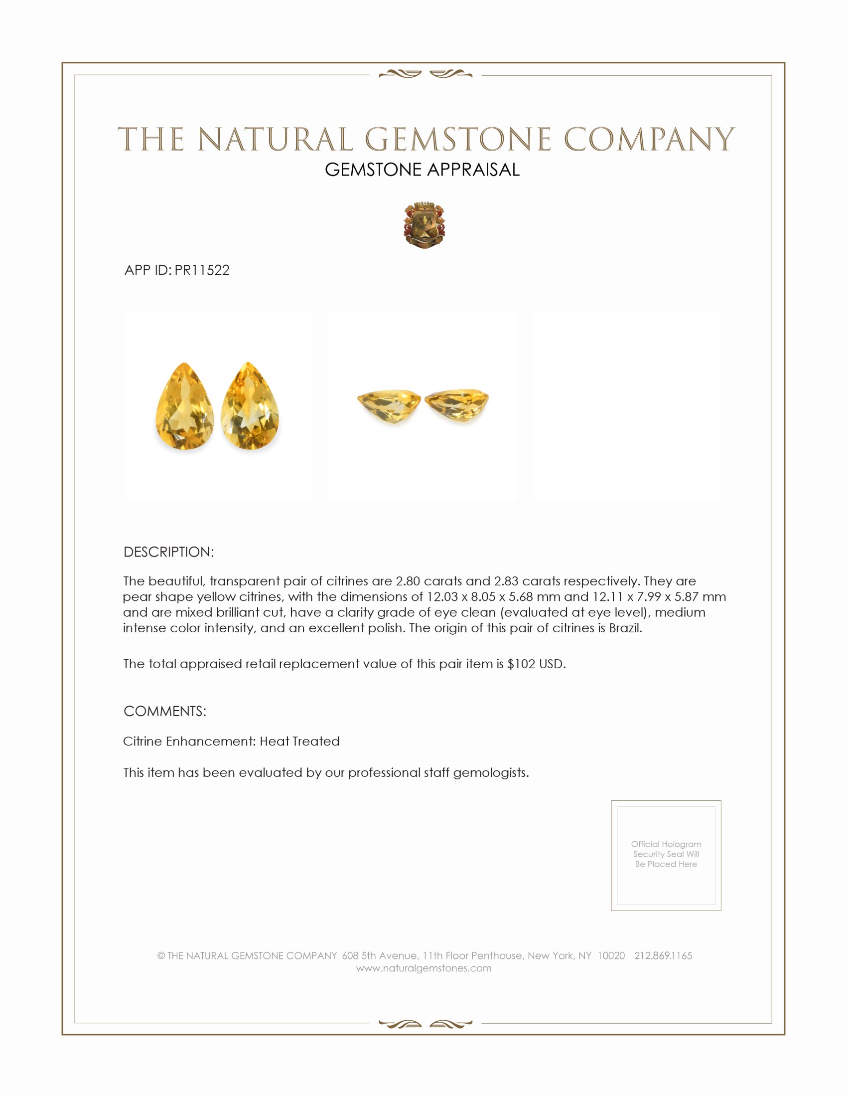 5.63 Ct.Tw. Citrine Pair from Brazil