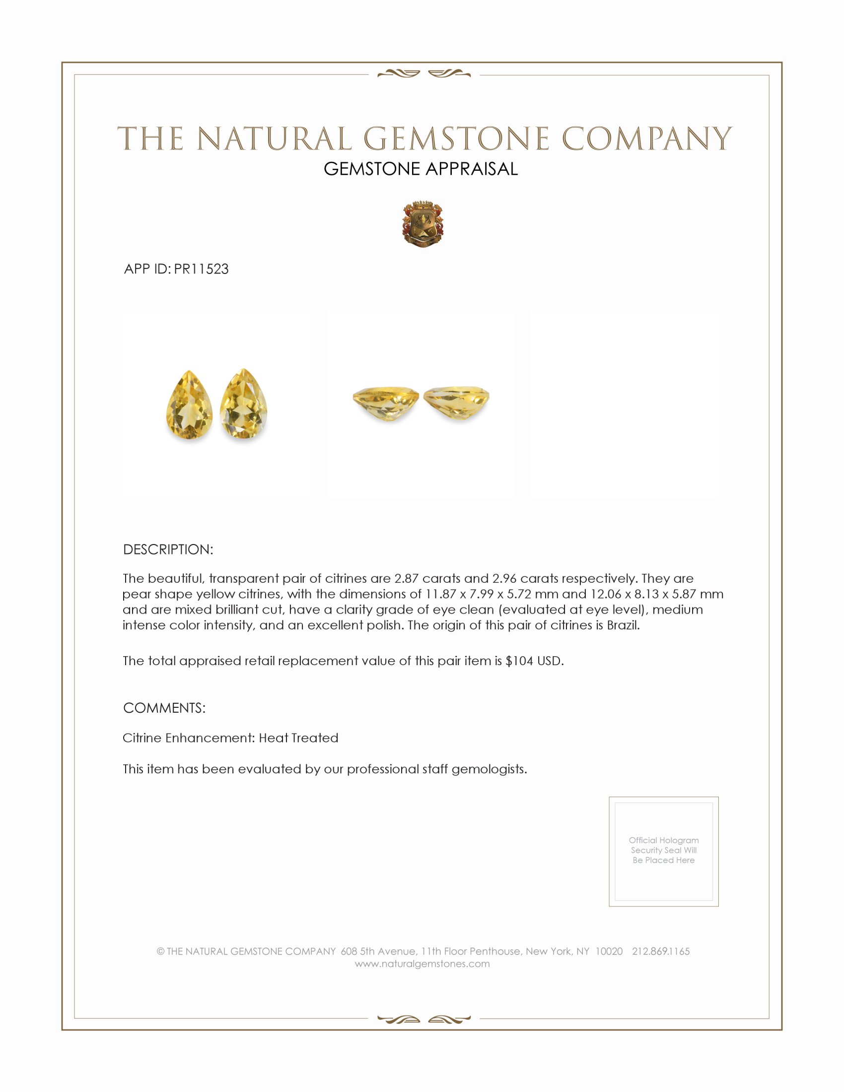 5.83 Ct.Tw. Citrine Pair from Brazil