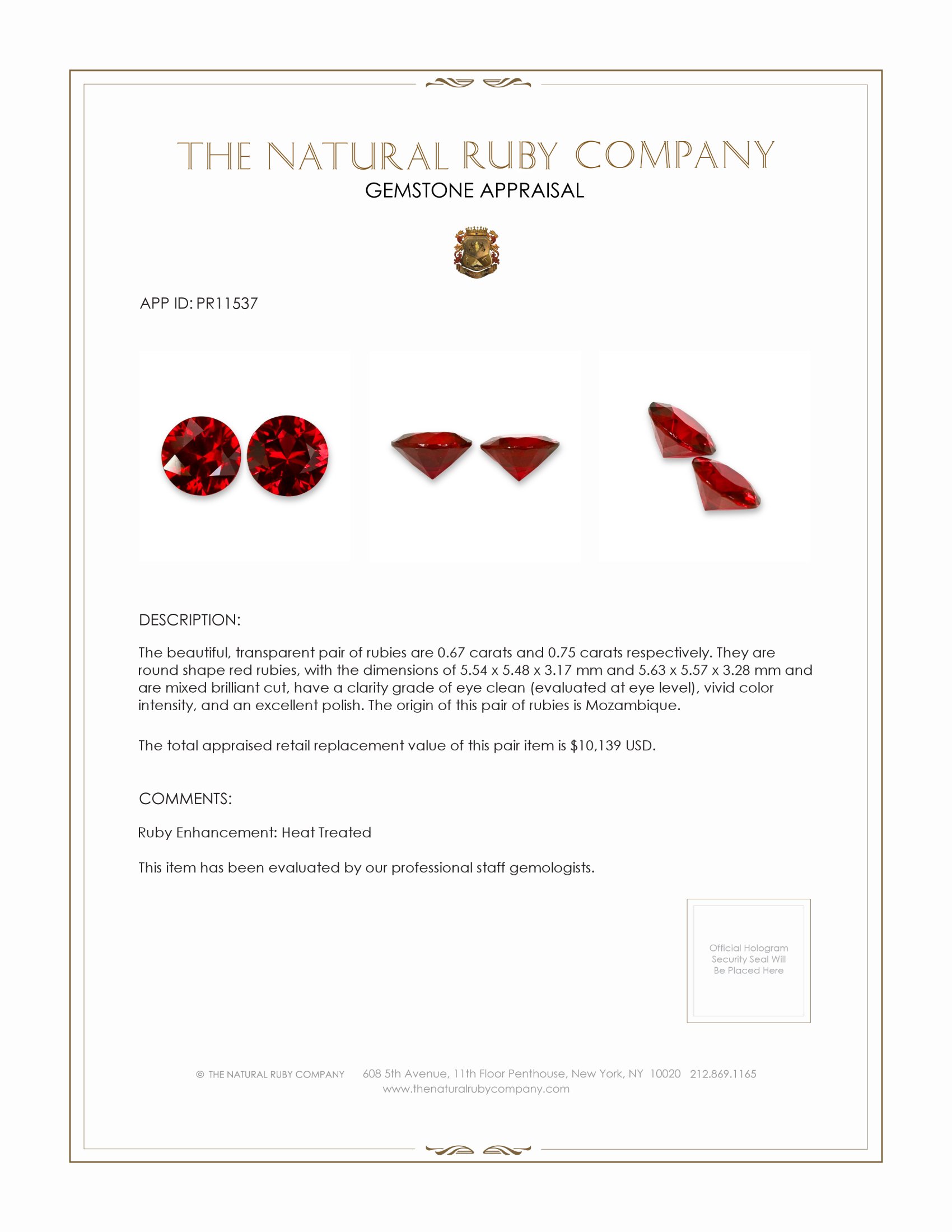1.42 Ct.Tw. Ruby Pair from Mozambique