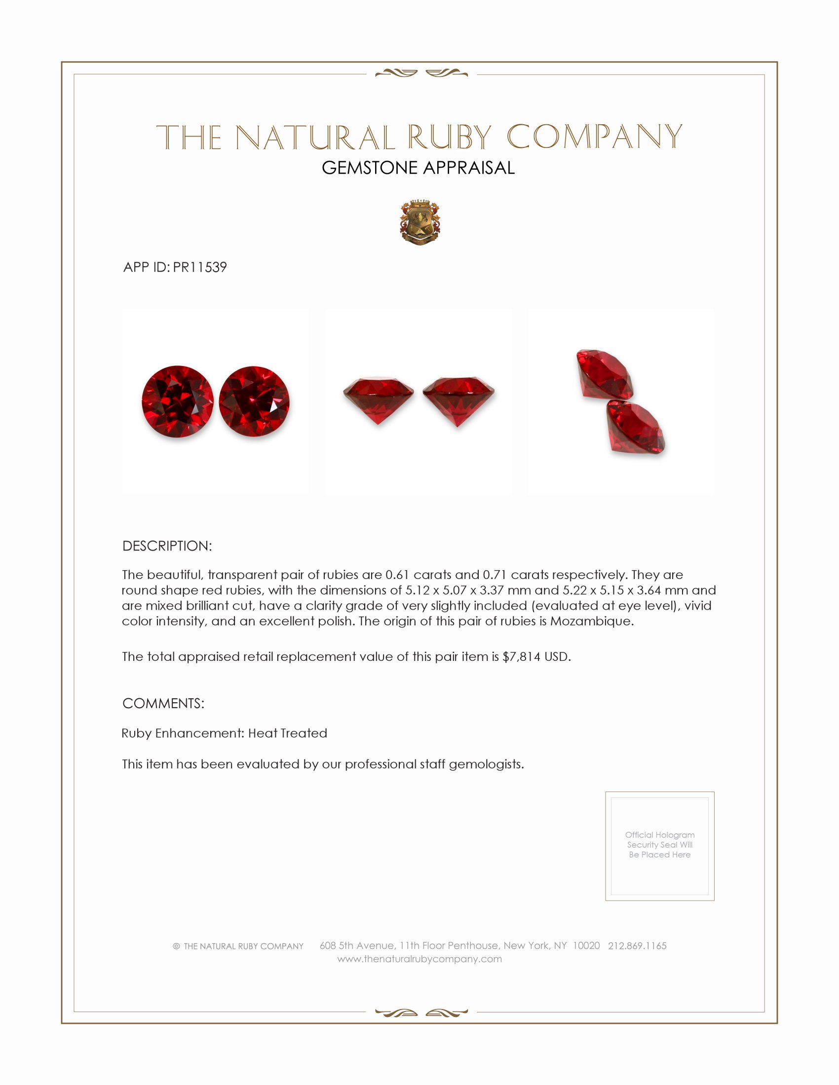 1.32 Ct.Tw. Ruby Pair from Mozambique