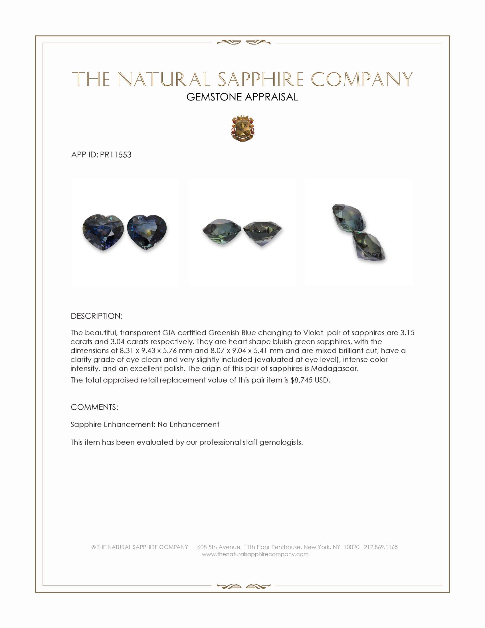 6.19 Ct.Tw. Bluish Green Sapphire Pair from Madagascar