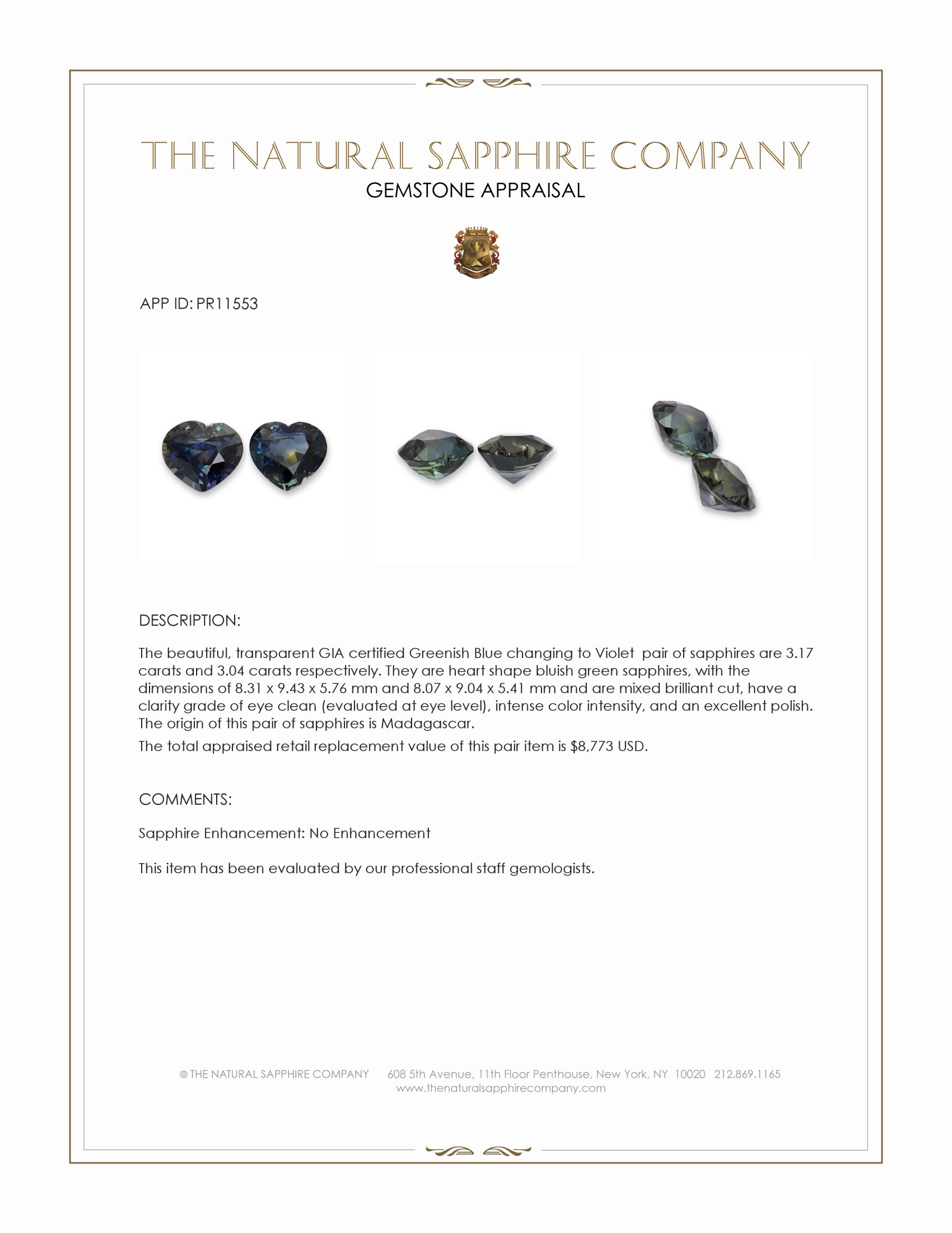 6.21 Ct.Tw. Bluish Green Sapphire Pair from Madagascar