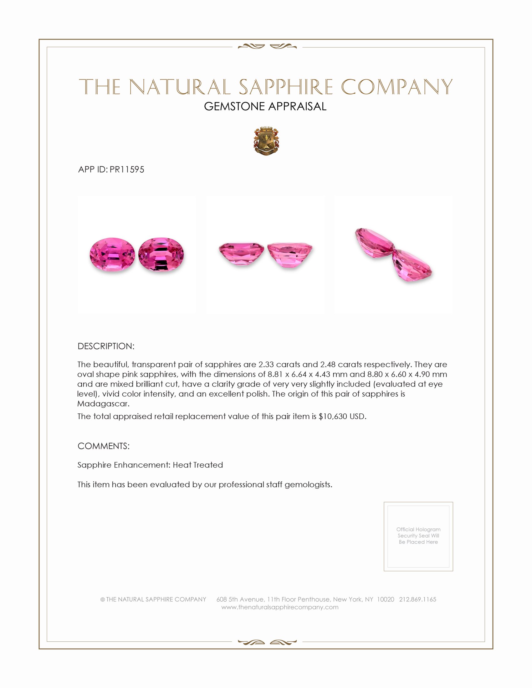 4.81 Ct.Tw. Pink Sapphire Pair from Madagascar