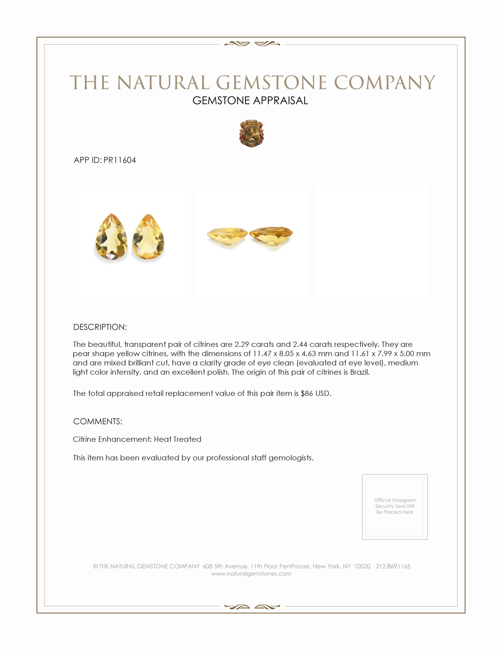 4.73 Ct.Tw. Citrine Pair from Brazil