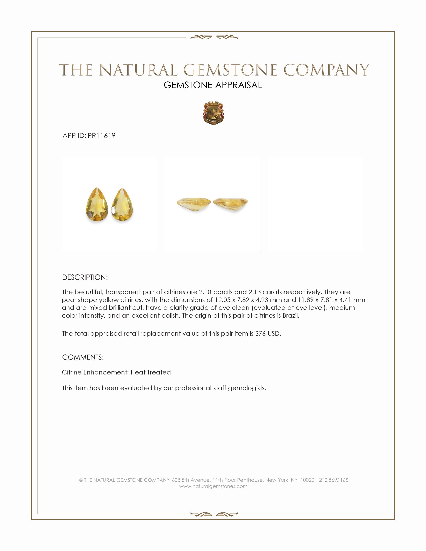 4.23 Ct.Tw. Yellow Citrine Pair from Brazil
