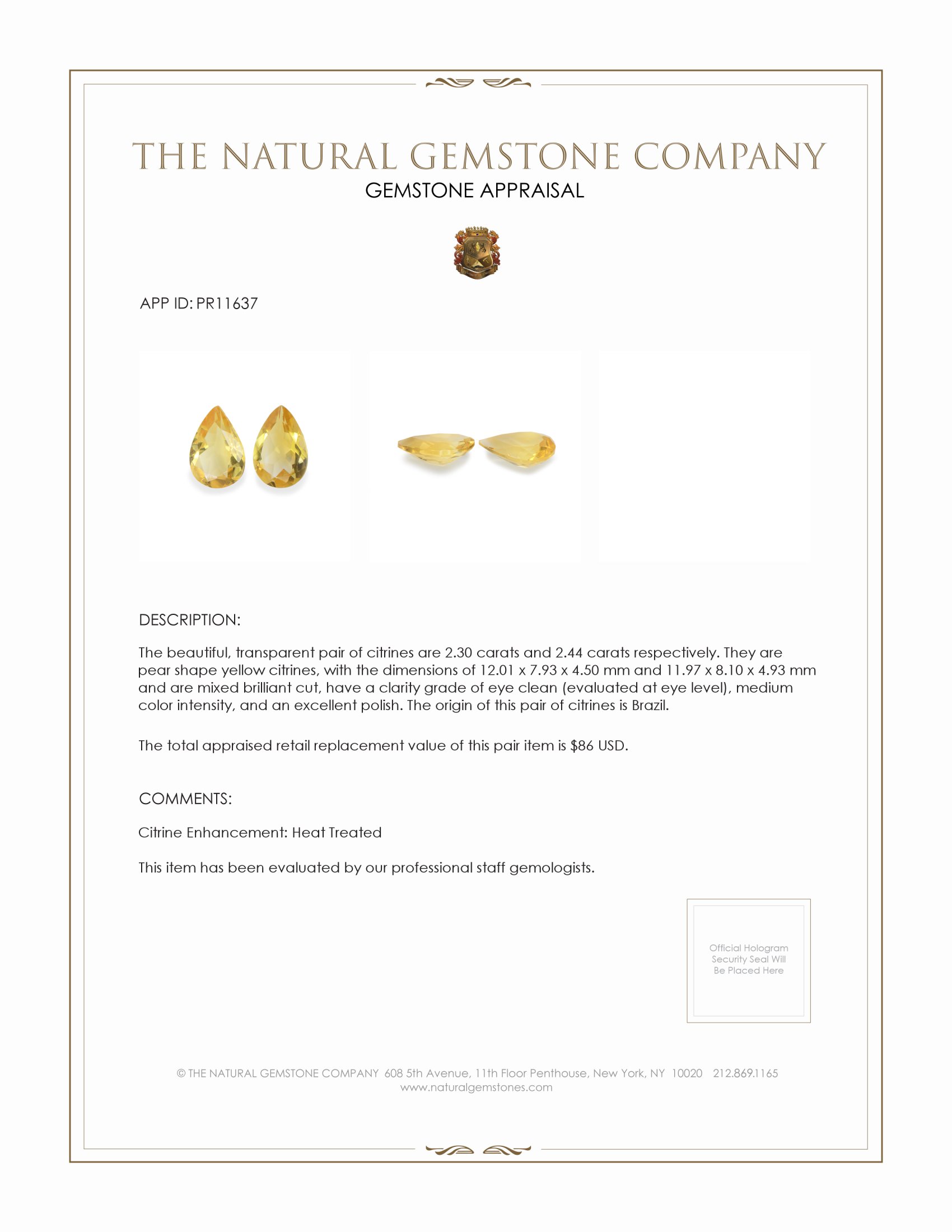 4.74 Ct.Tw. Citrine Pair from Brazil