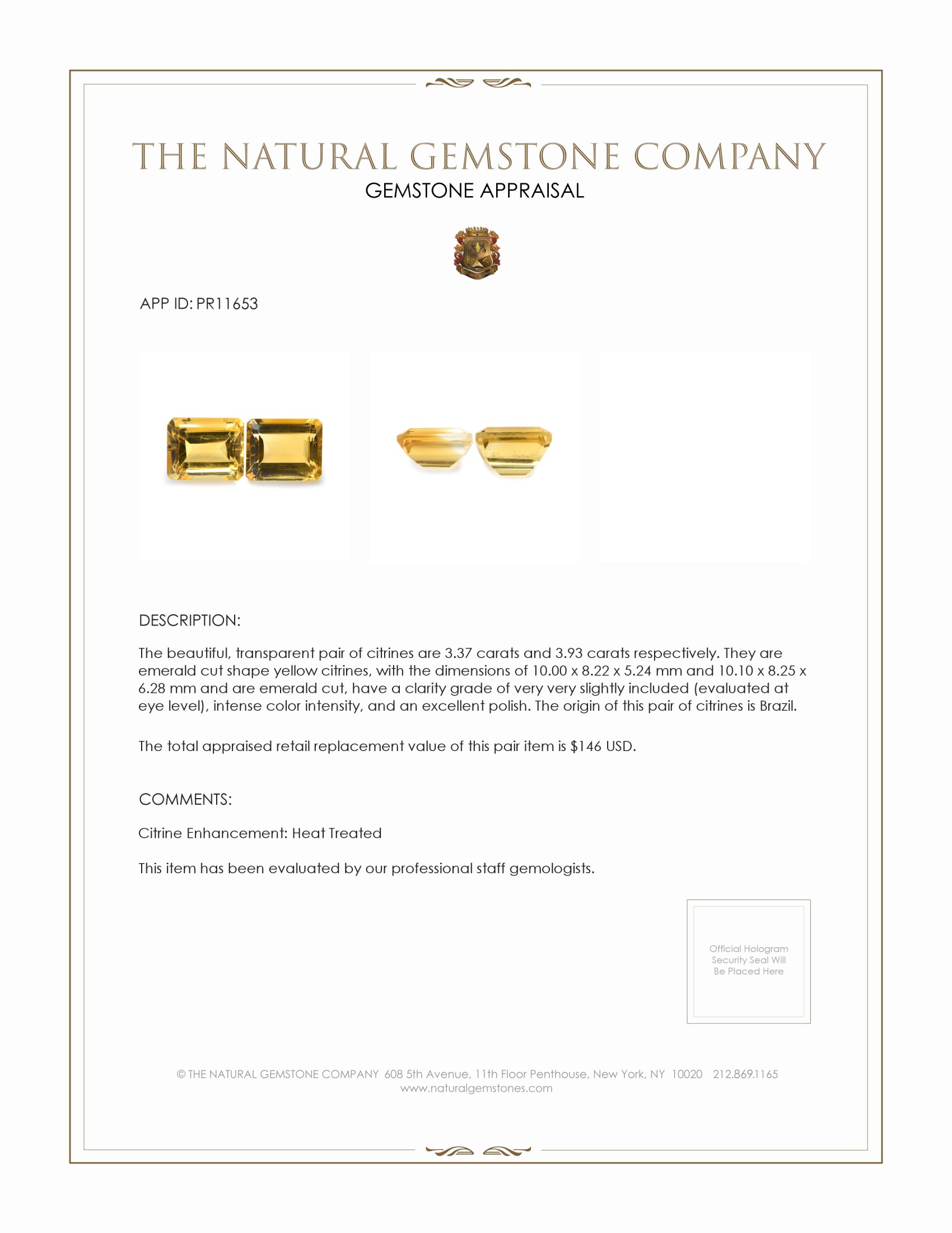 7.30 Ct.Tw. Citrine Pair from Brazil