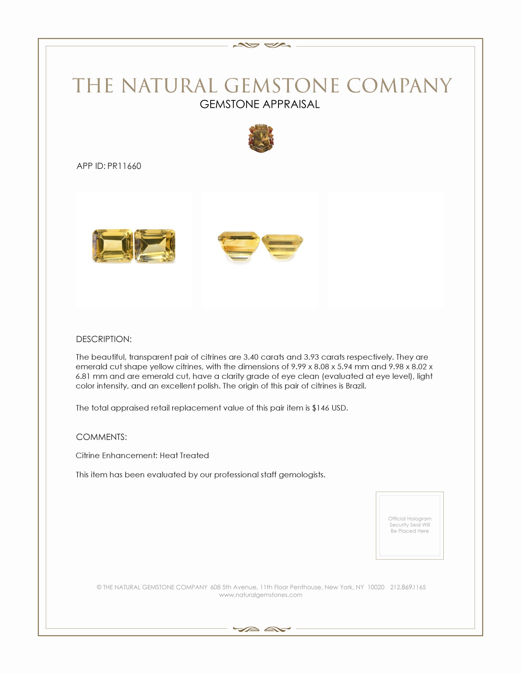 7.33 Ct.Tw. Citrine Pair from Brazil