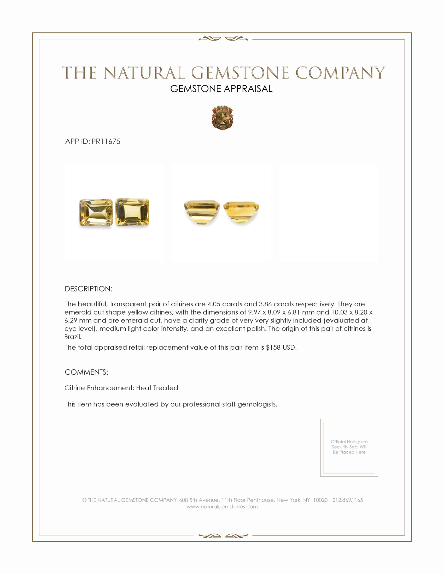 7.91 Ct.Tw. Citrine Pair from Brazil