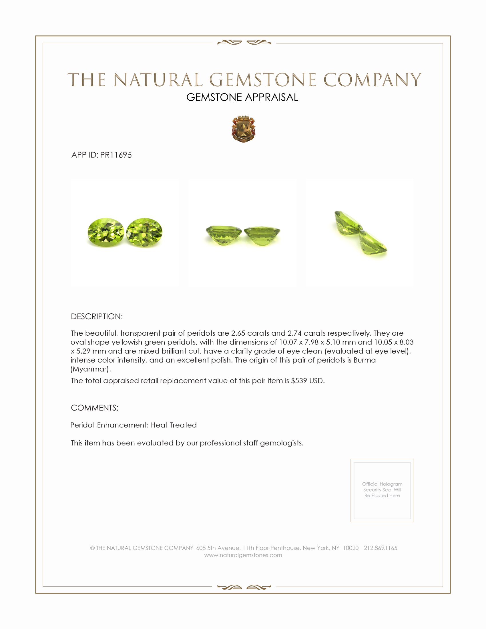 5.39 Ct.Tw. Peridot Pair from Burma (Myanmar)