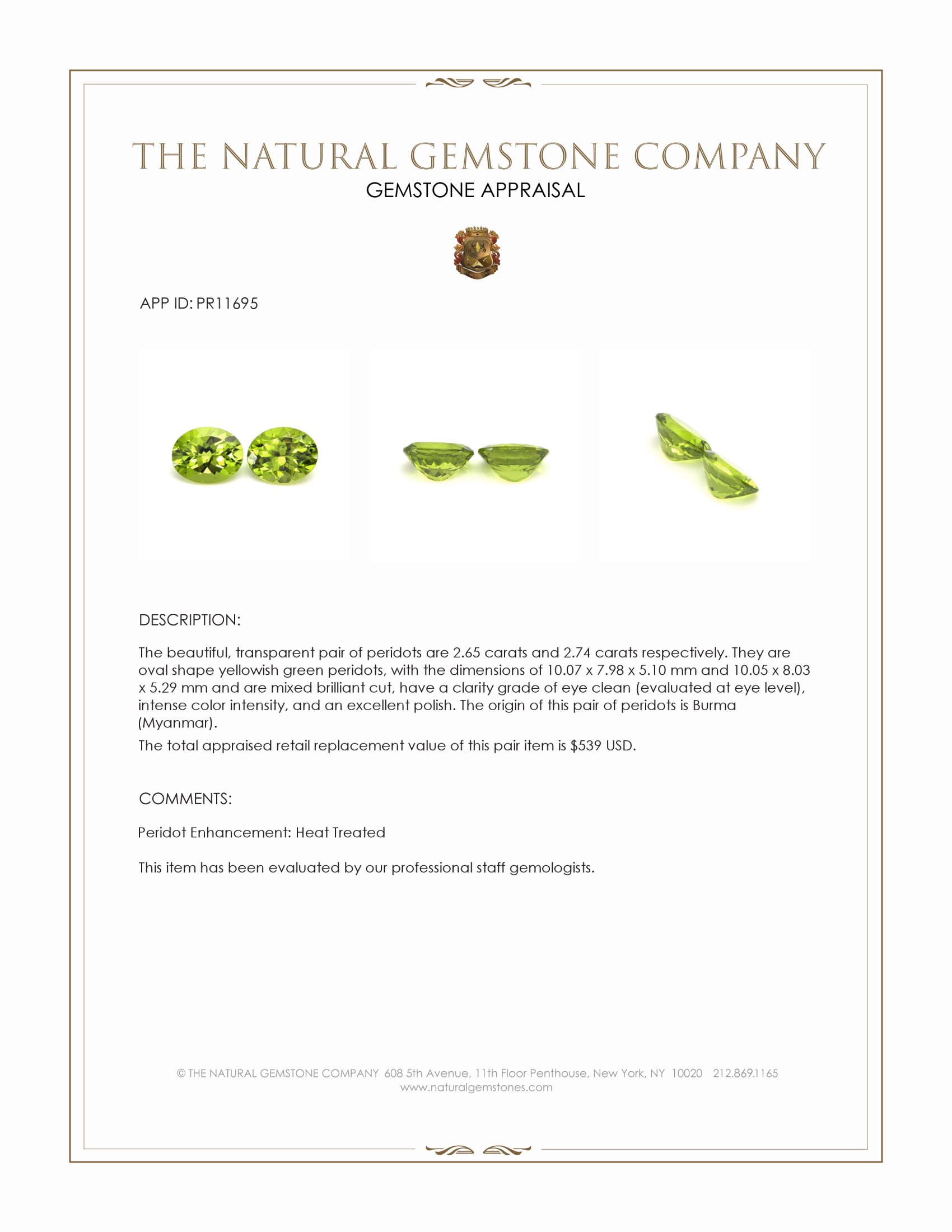 5.39 Ct.Tw. Yellowish Green Peridot Pair from Burma (Myanmar)