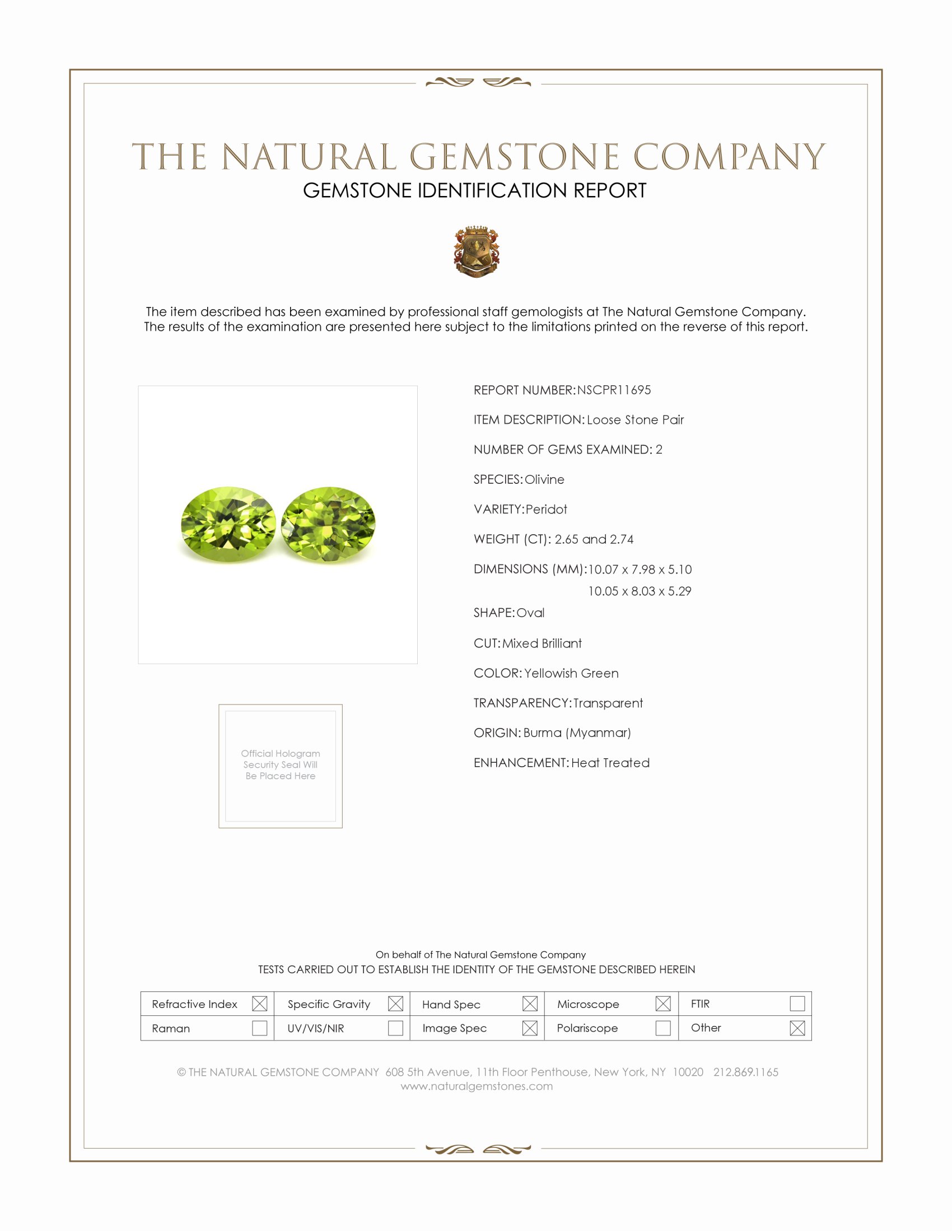 5.39 Ct.Tw. Yellowish Green Peridot Pair from Burma (Myanmar)