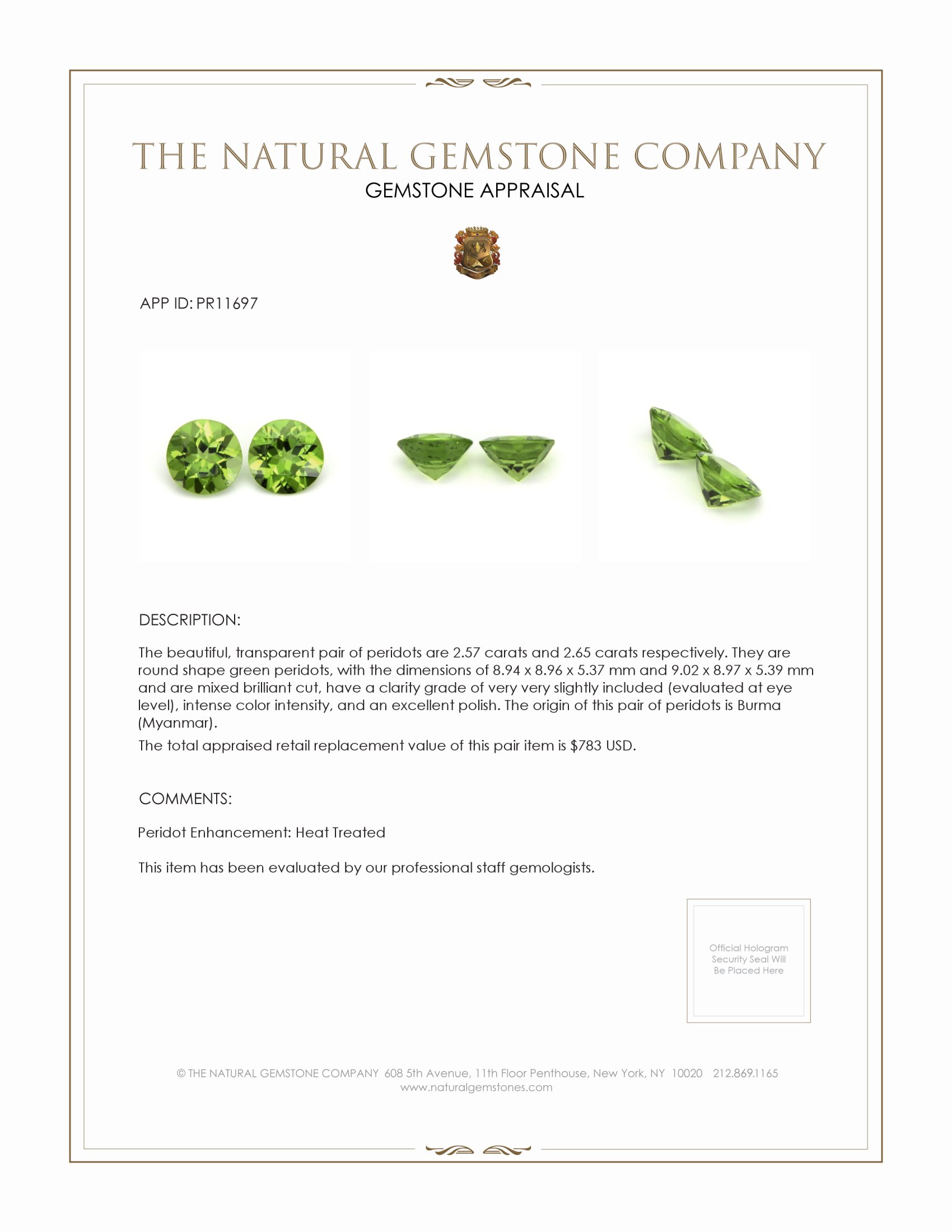 5.22 Ct.Tw. Peridot Pair from Burma (Myanmar)