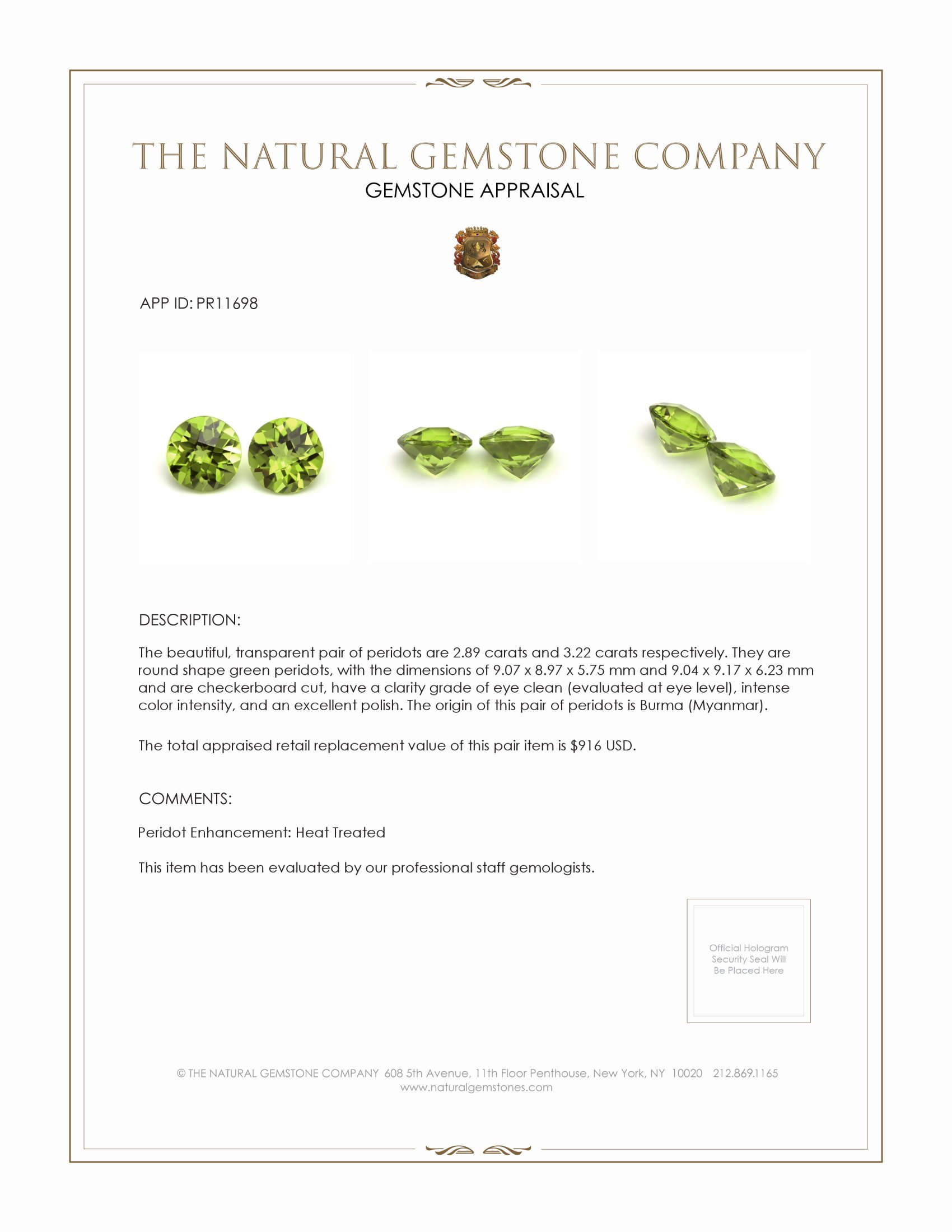 6.11 Ct.Tw. Peridot Pair from Burma (Myanmar)