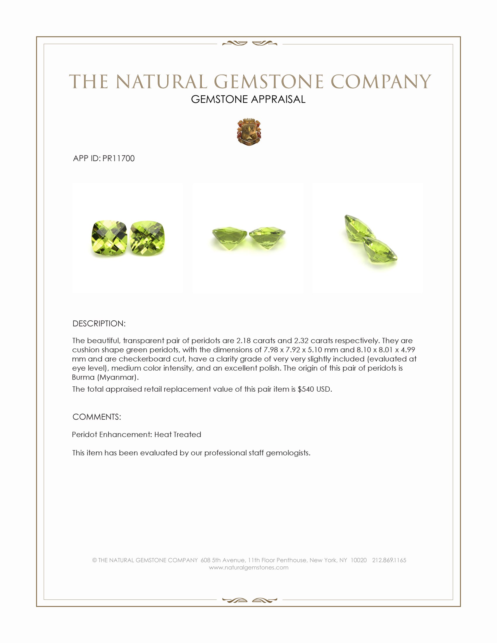 4.50 Ct.Tw. Green Peridot Pair from Burma (Myanmar)