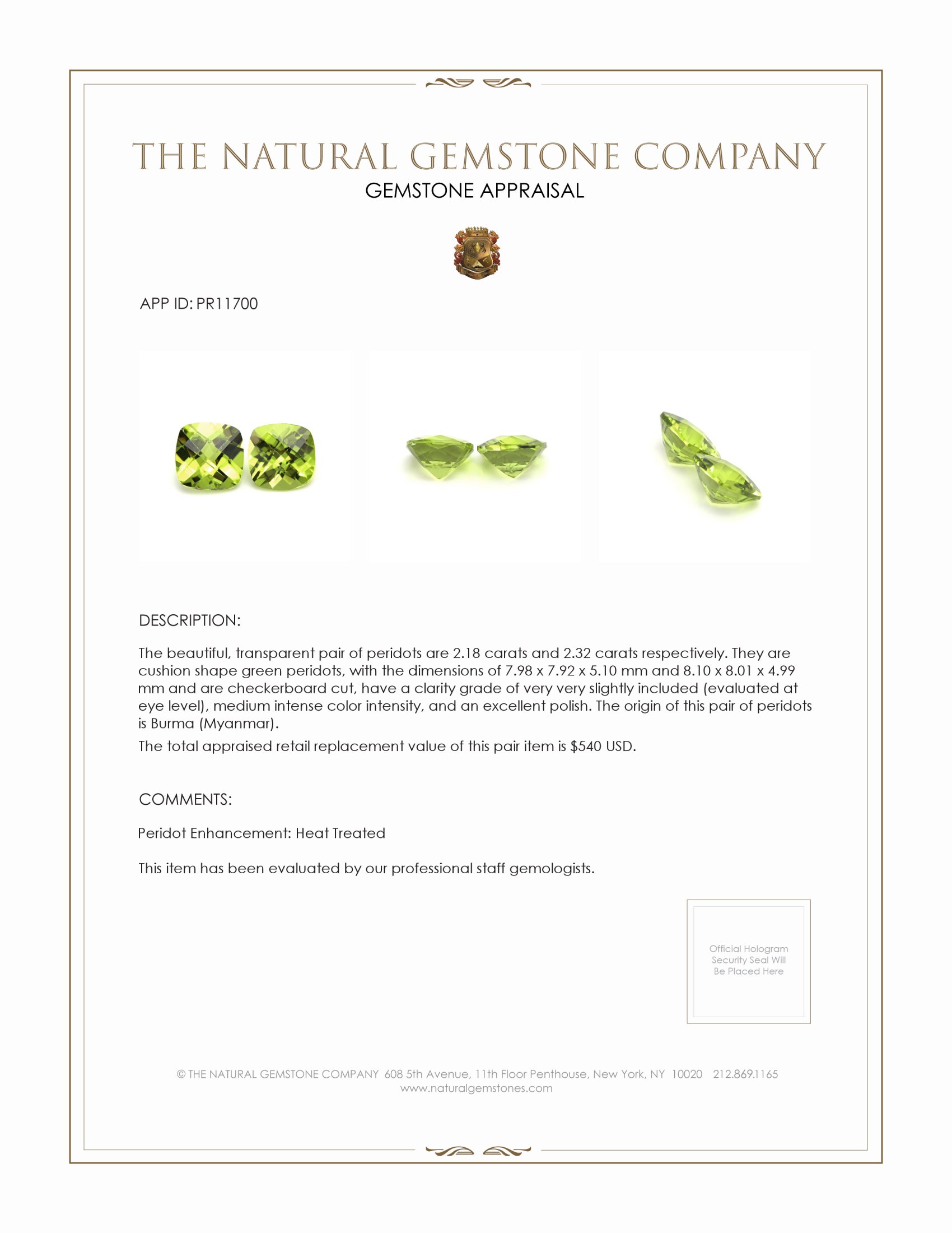 4.50 Ct.Tw. Peridot Pair from Burma (Myanmar)