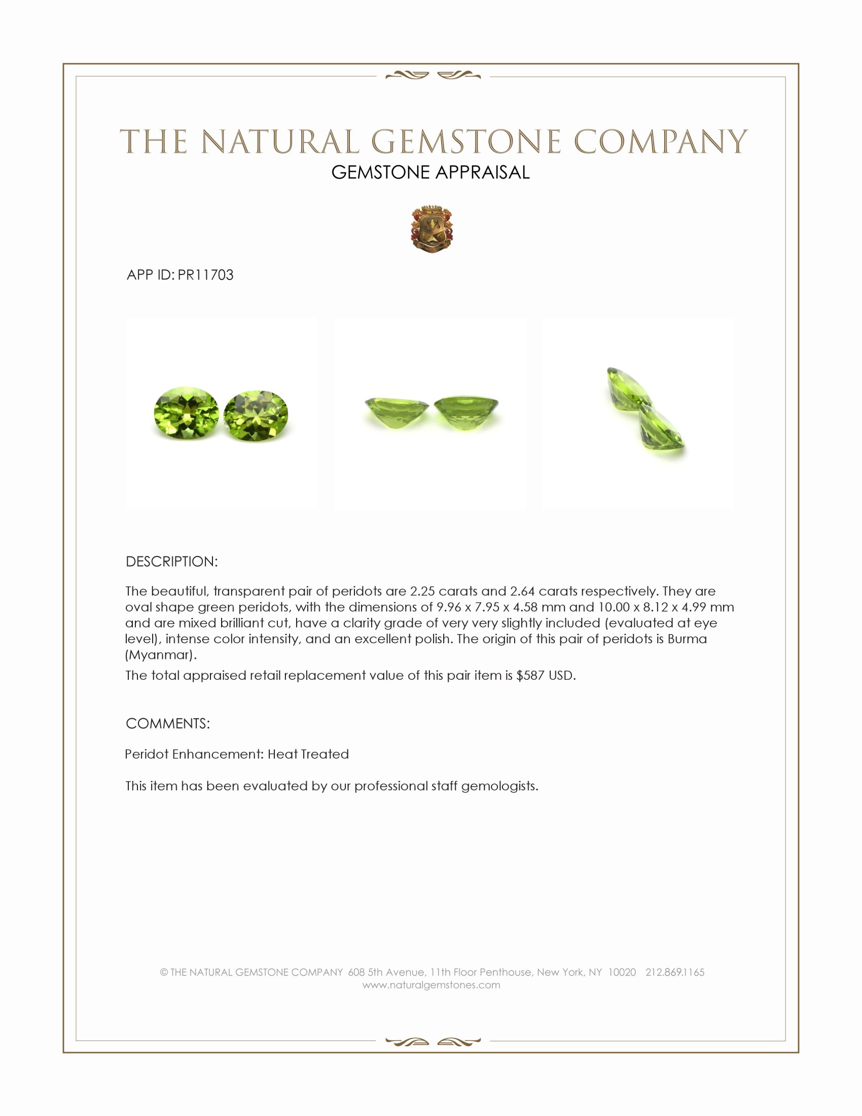 4.89 Ct.Tw. Green Peridot Pair from Burma (Myanmar)