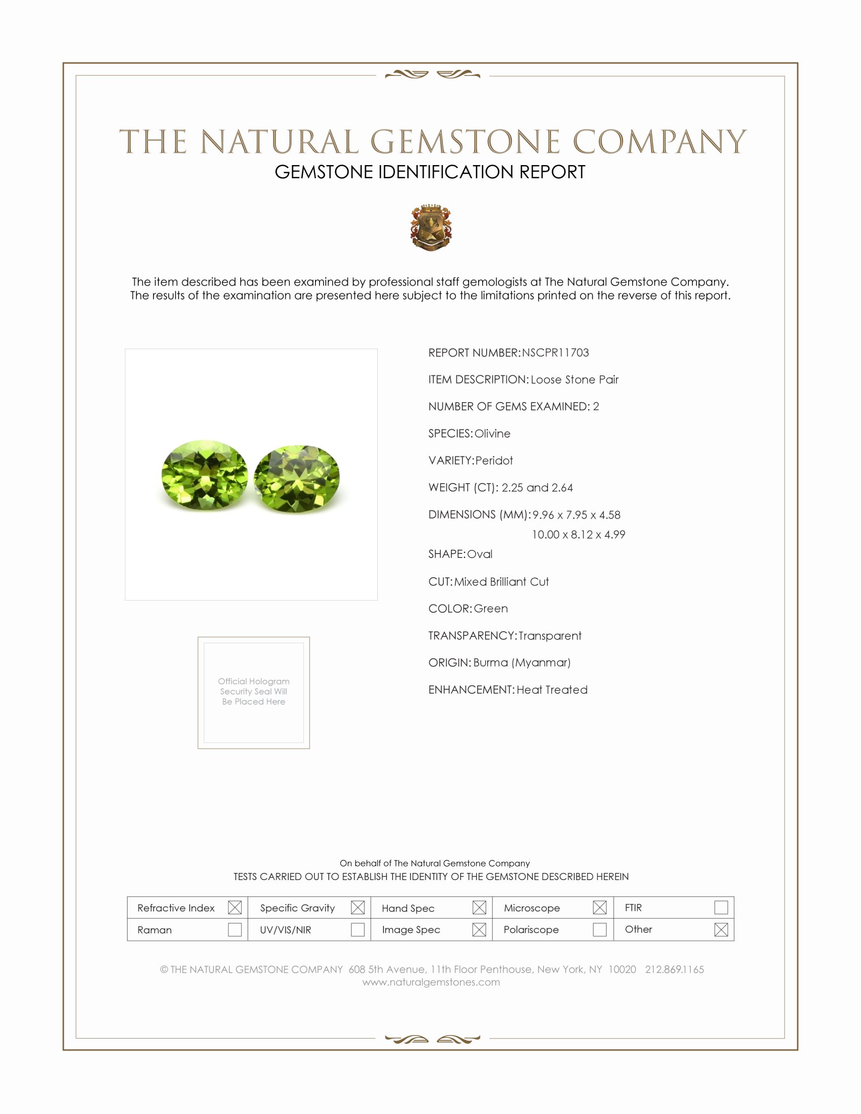 4.89 Ct.Tw. Green Peridot Pair from Burma (Myanmar)