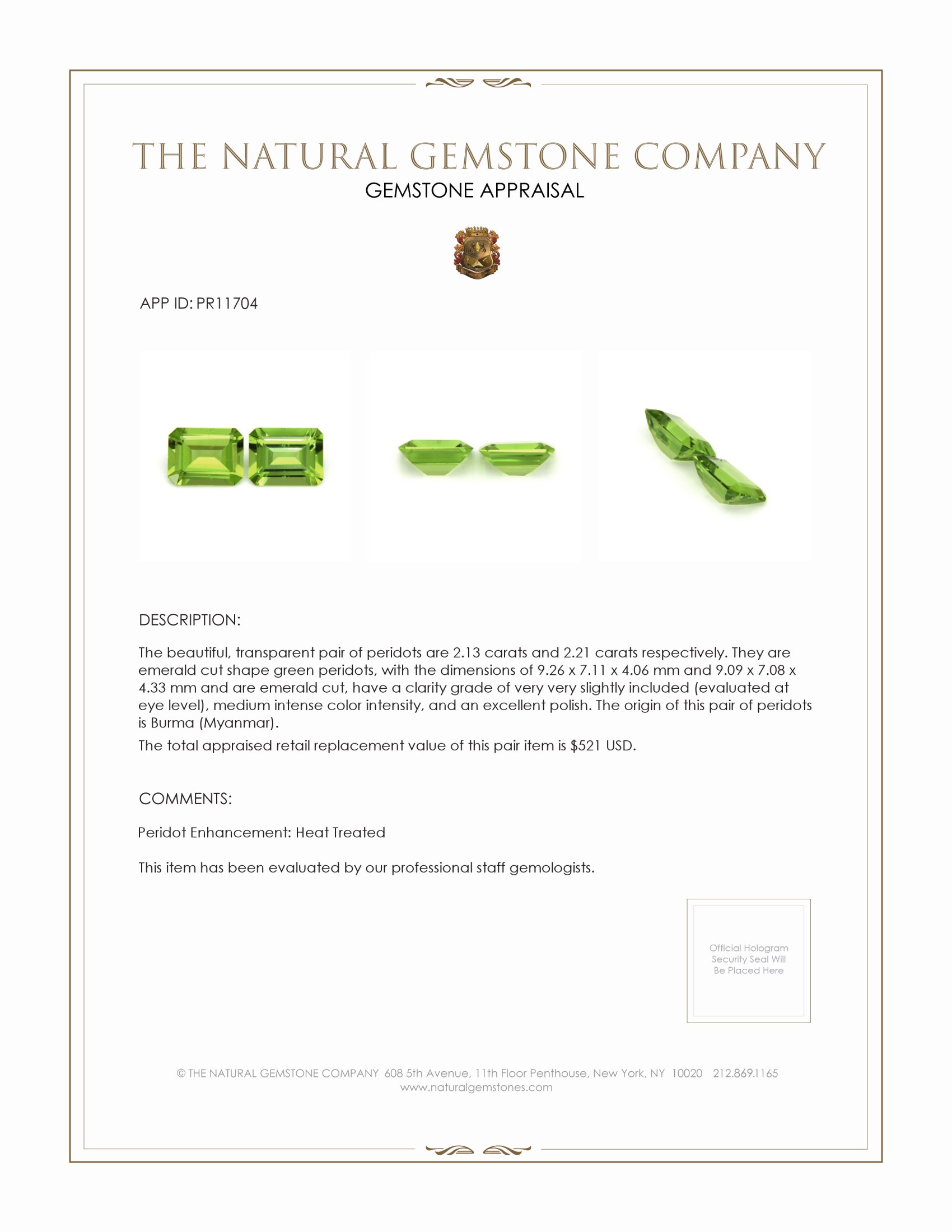 4.34 Ct.Tw. Peridot Pair from Burma (Myanmar)