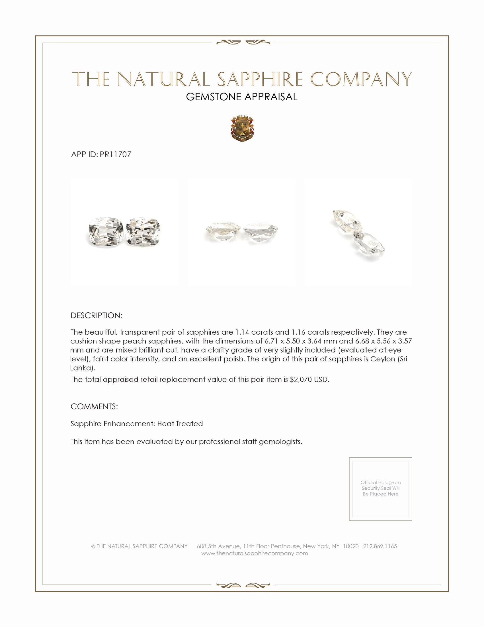 2.30 Ct.Tw. Peach Sapphire Pair from Ceylon (Sri Lanka)