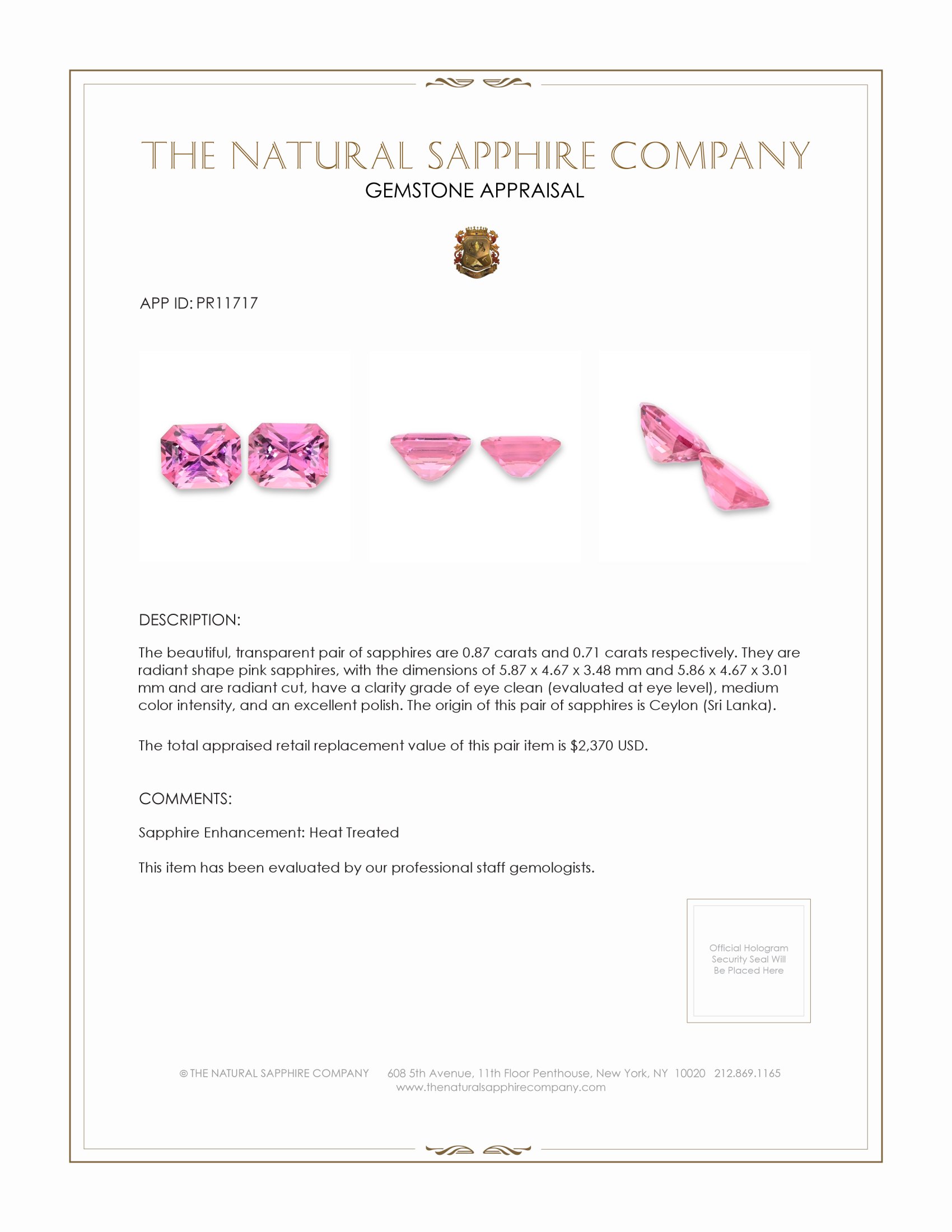 1.58 Ct.Tw. Pink Sapphire Pair from Ceylon (Sri Lanka)