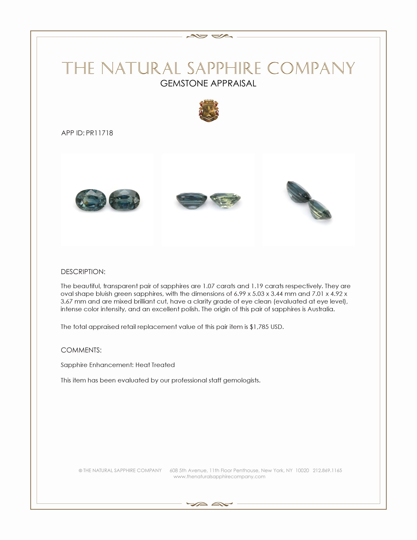 2.26 Ct.Tw. Bluish Green Sapphire Pair from Australia