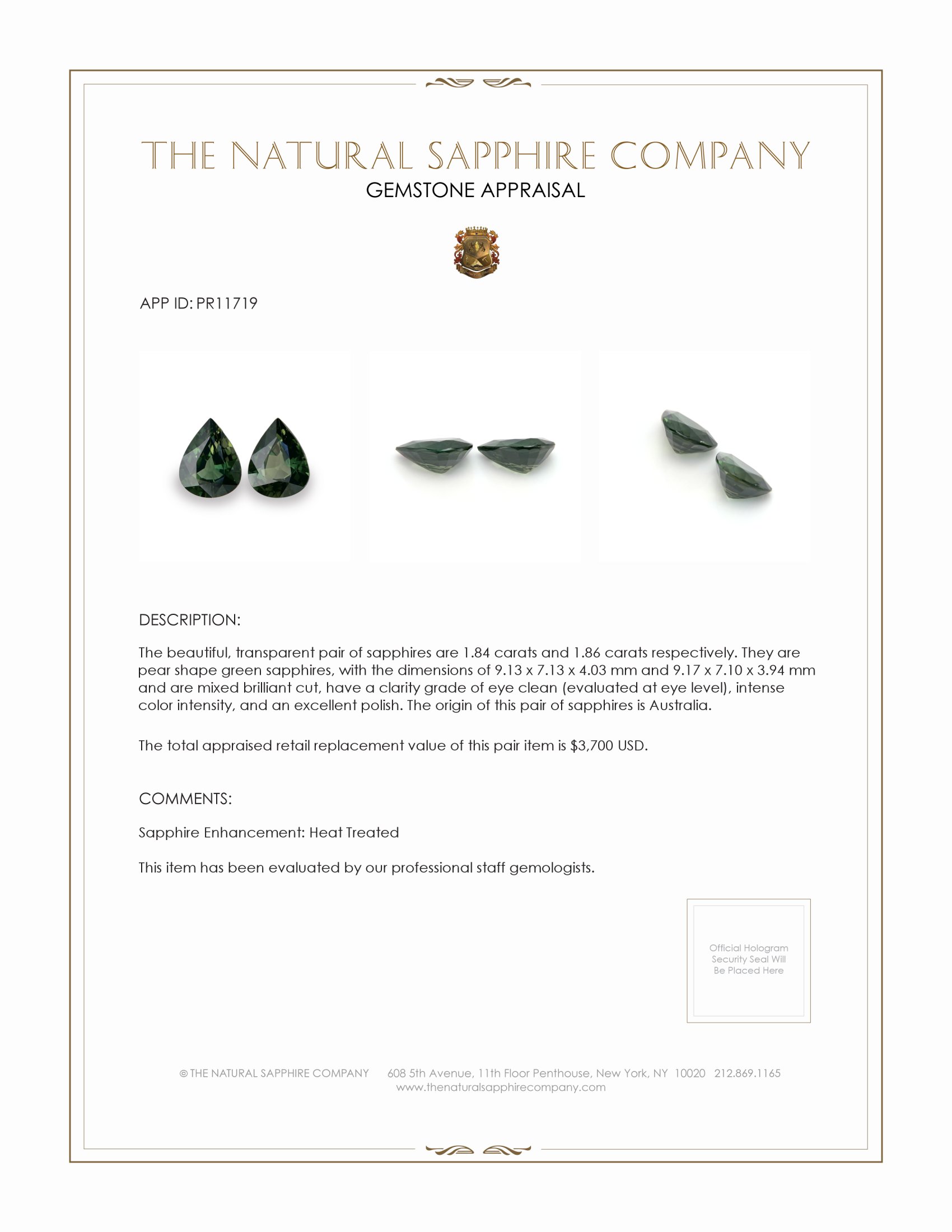 3.70 Ct.Tw. Green Sapphire Pair from Australia