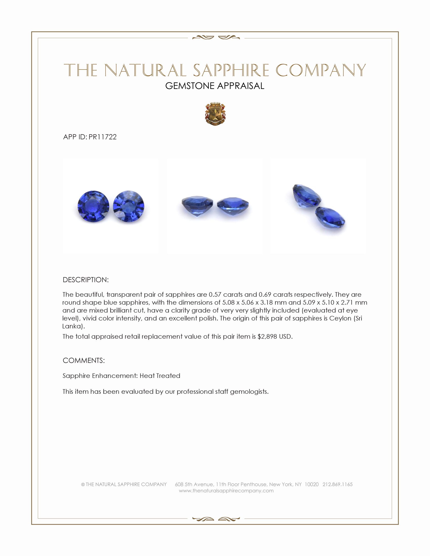 1.26 Ct.Tw. Blue Sapphire Pair from Ceylon (Sri Lanka)