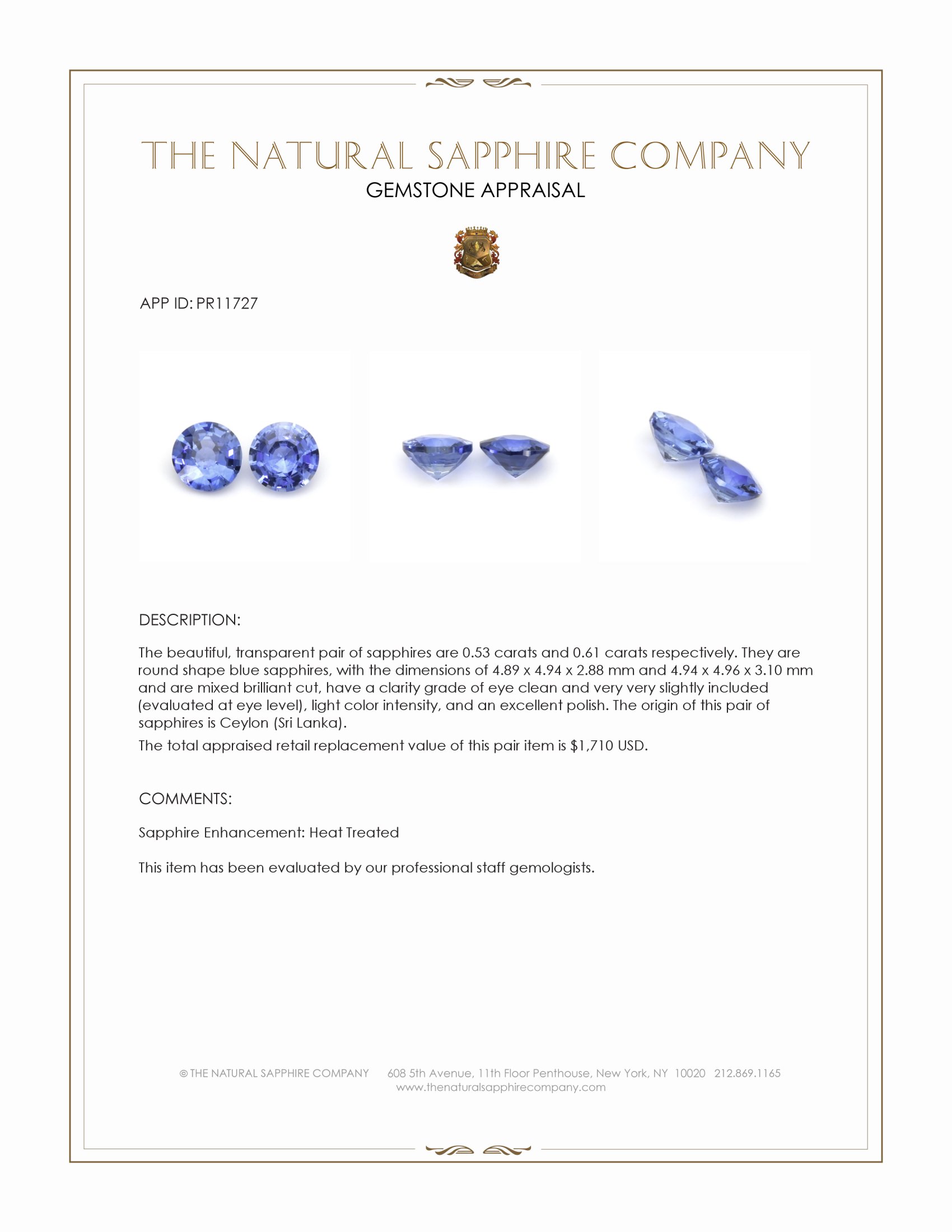 1.14 Ct.Tw. Blue Sapphire Pair from Ceylon (Sri Lanka)