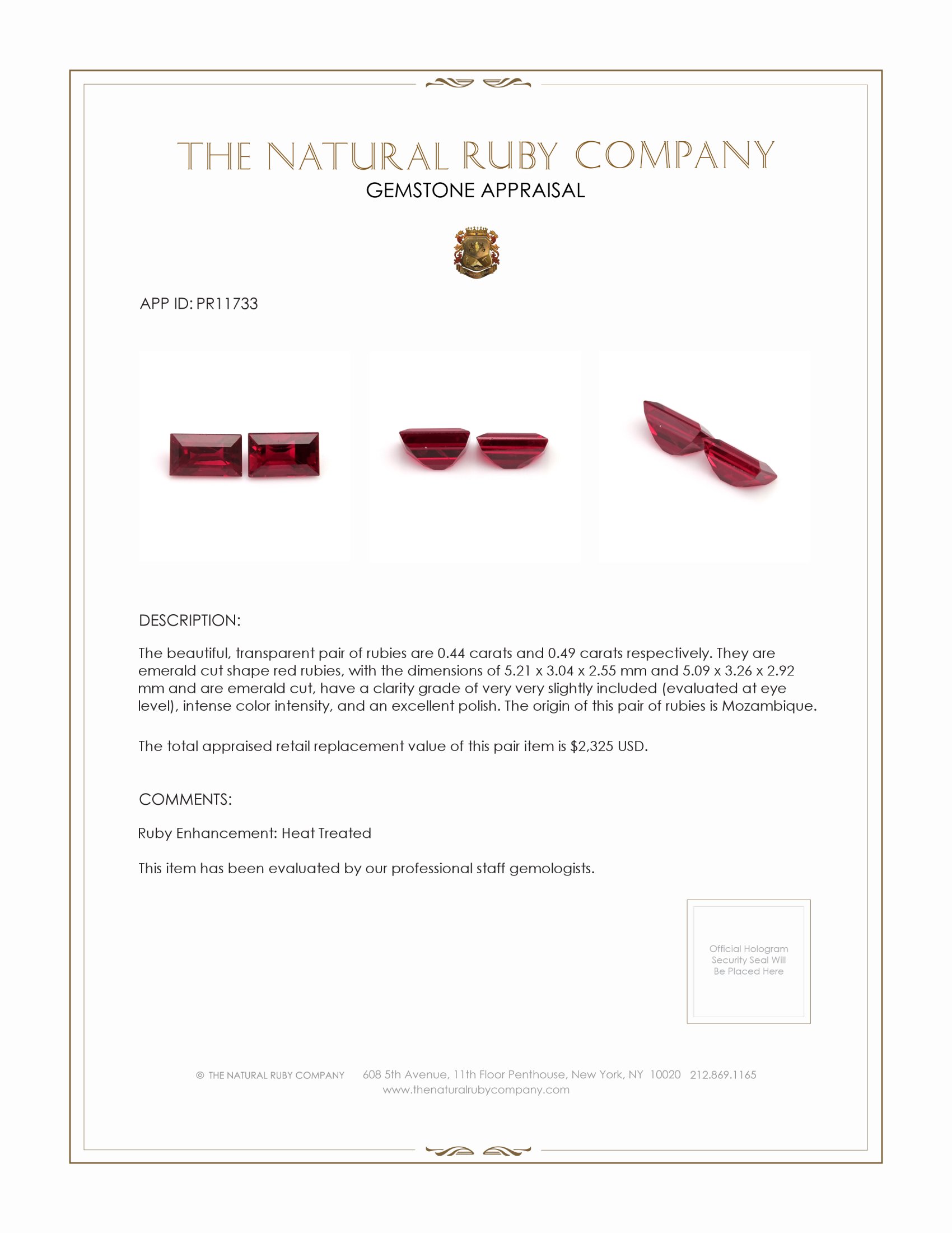 0.93 Ct.Tw. Ruby Pair from Mozambique