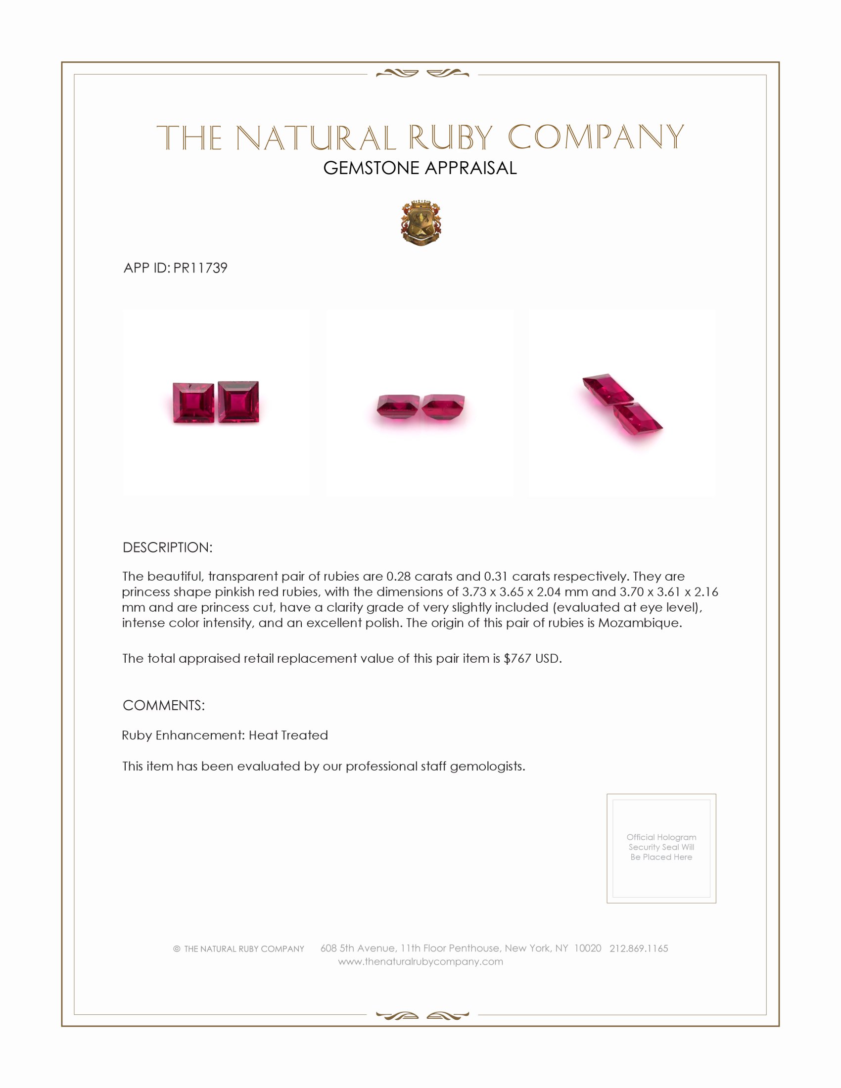 0.59 Ct.Tw. Pinkish Red Ruby Pair from Mozambique