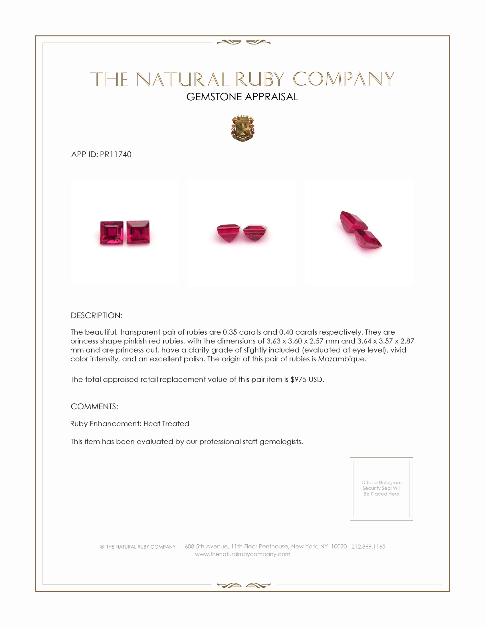 0.75 Ct.Tw. Ruby Pair from Mozambique