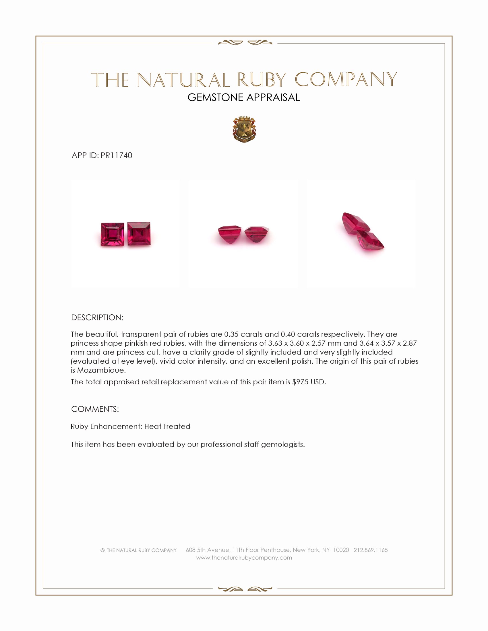 0.75 Ct.Tw. Pinkish Red Ruby Pair from Mozambique