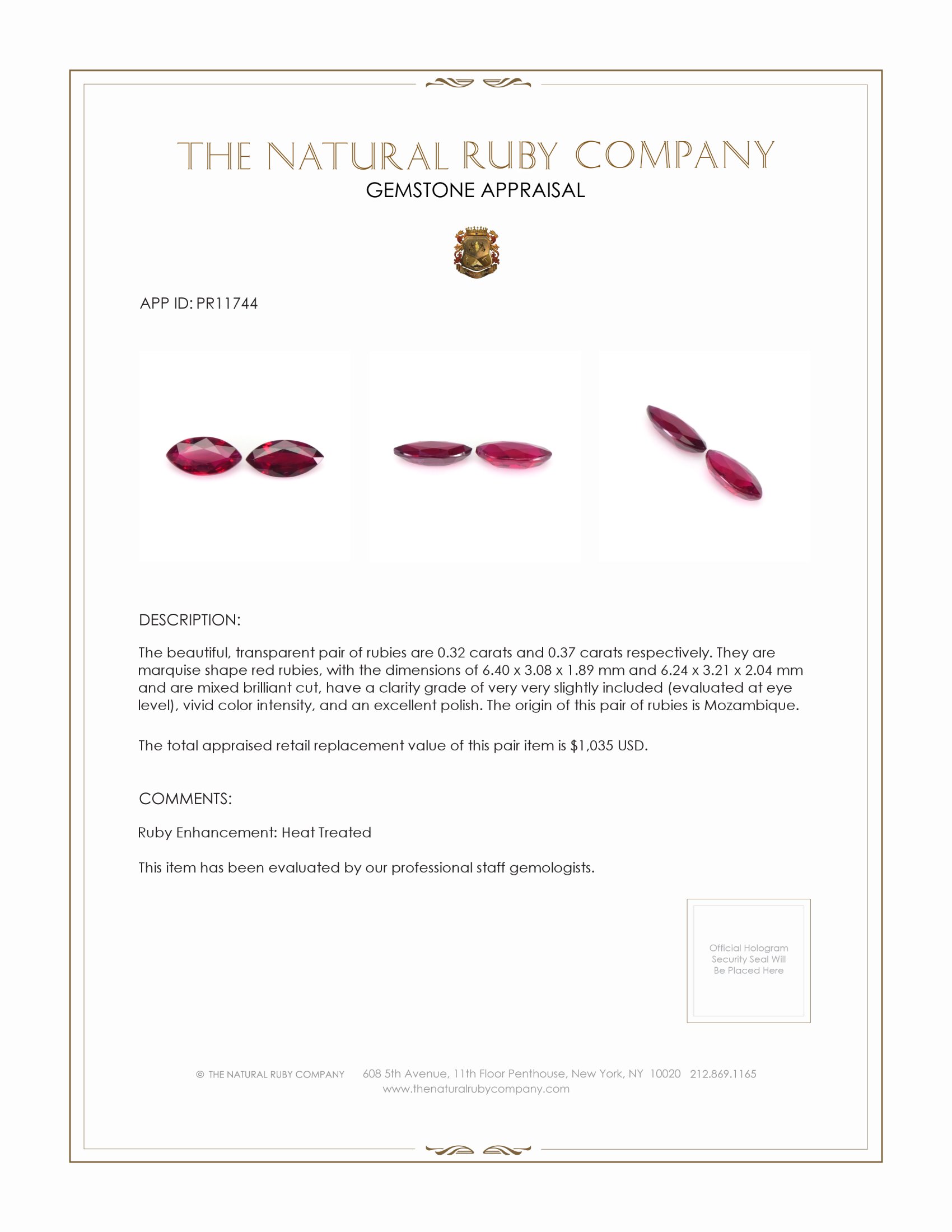 0.69 Ct.Tw. Ruby Pair from Mozambique