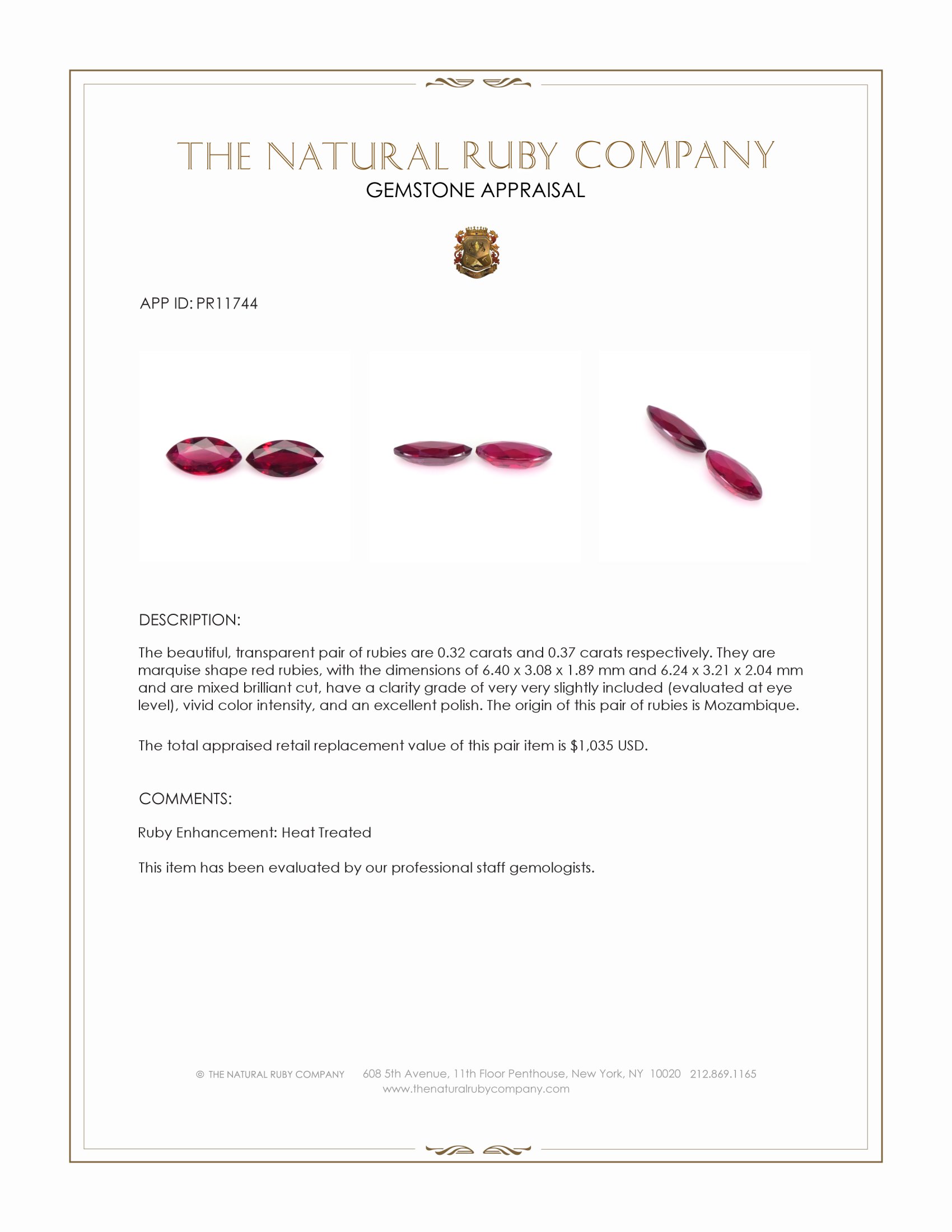 0.69 Ct.Tw. Ruby Pair from Mozambique