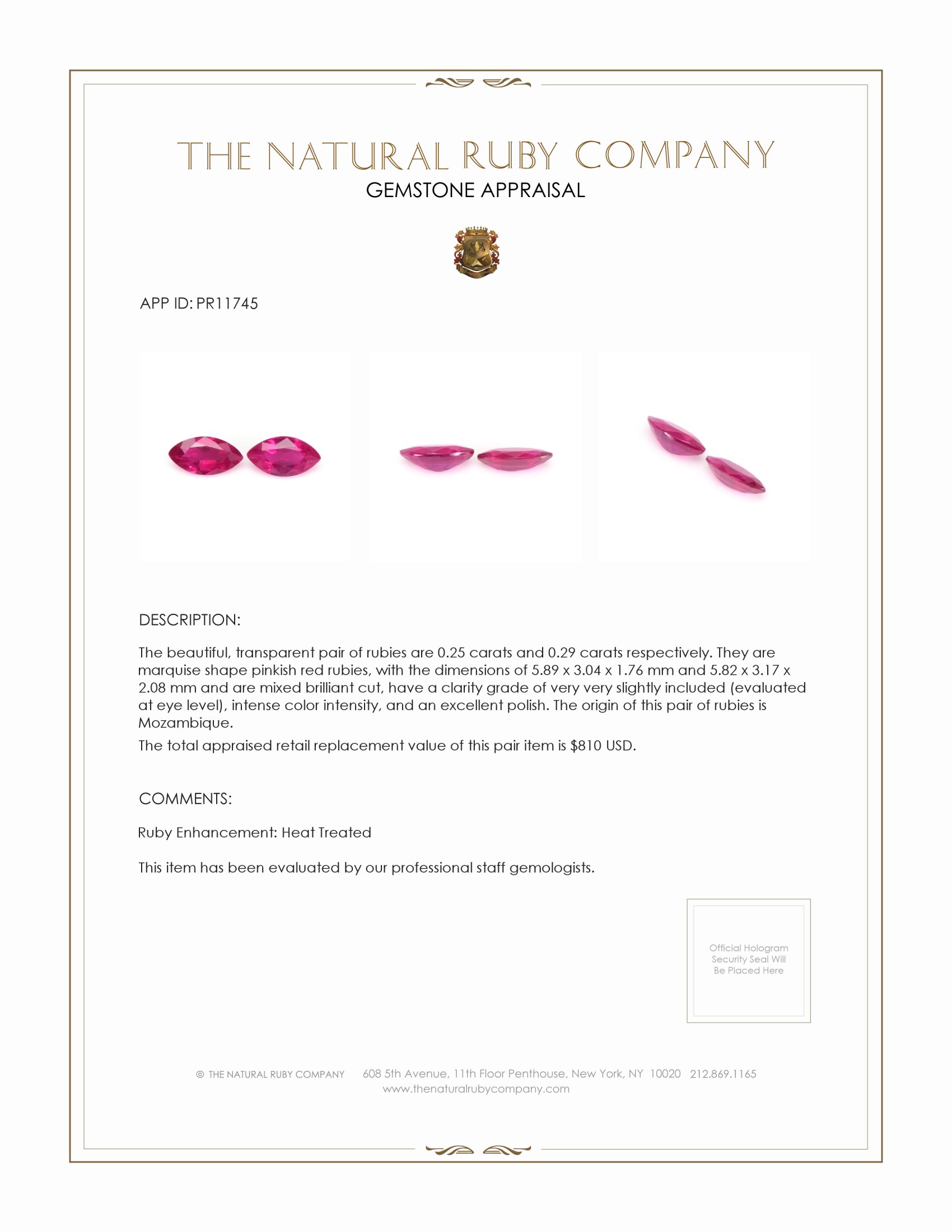 0.54 Ct.Tw. Pinkish Red Ruby Pair from Mozambique